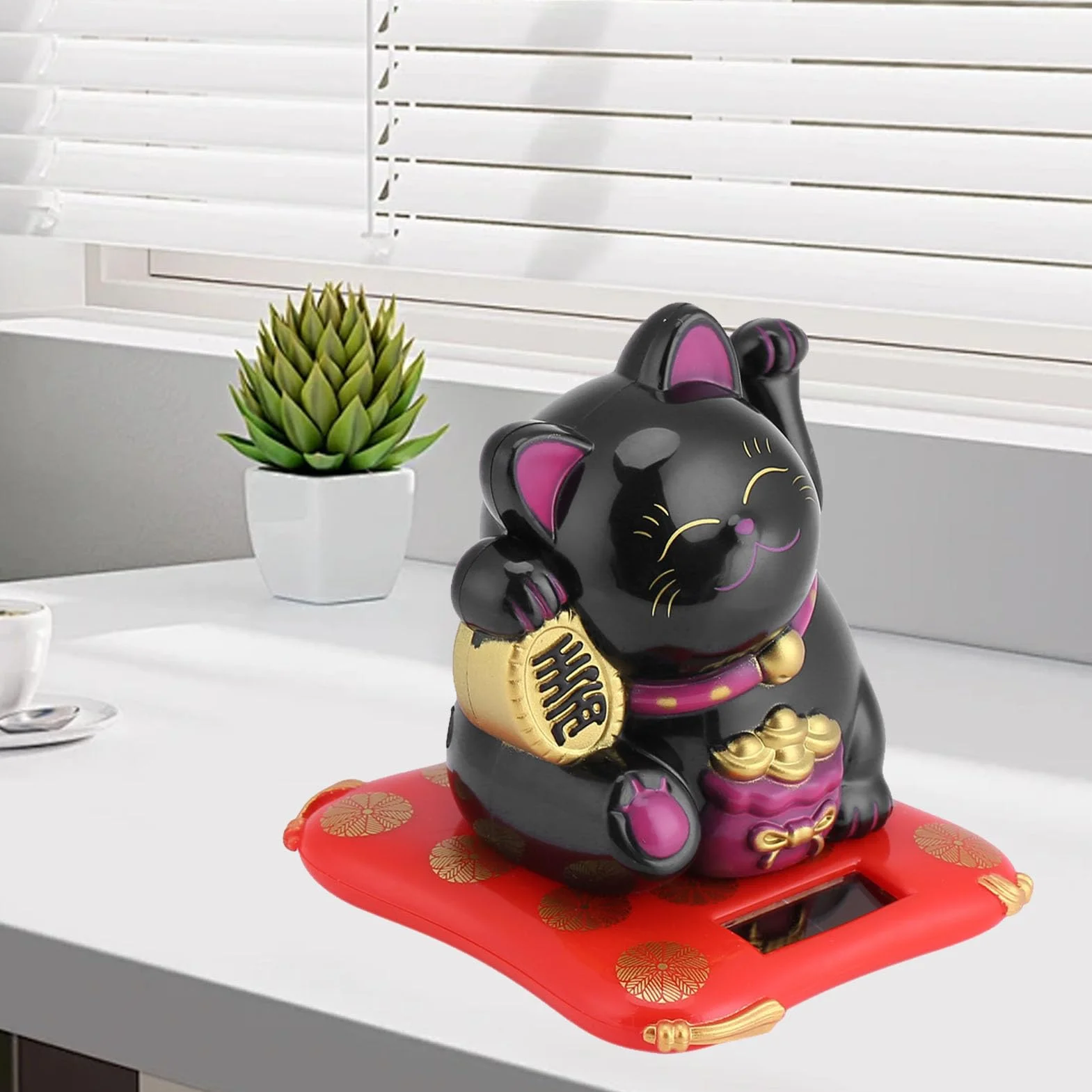 Maneki Neko machający kot, zasilany energią słoneczną, słodki kot, kot, szczęście, kot, powitalny kot, dekoracja do domu i samochodu, macha z tworzywa sztucznego