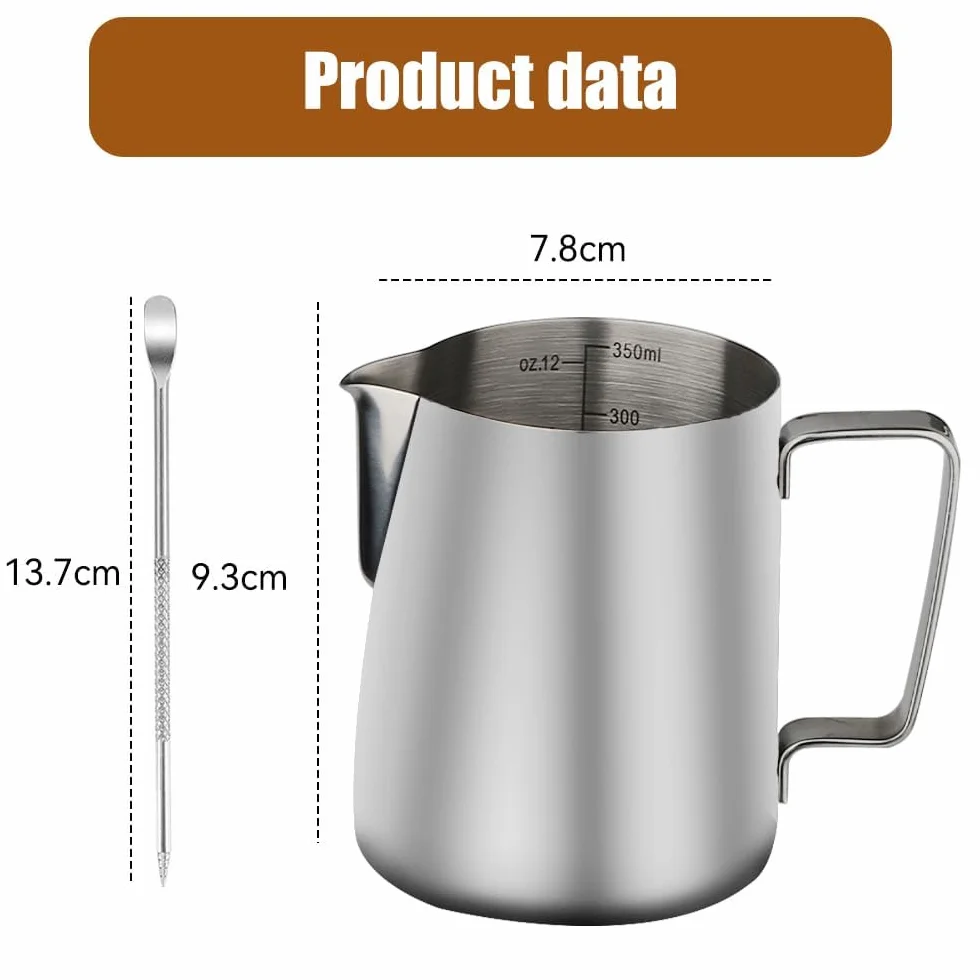 Dzbanek do spieniania mleka ze stali nierdzewnej 304, 350 ml, Latte Art, do cappuccino i espresso