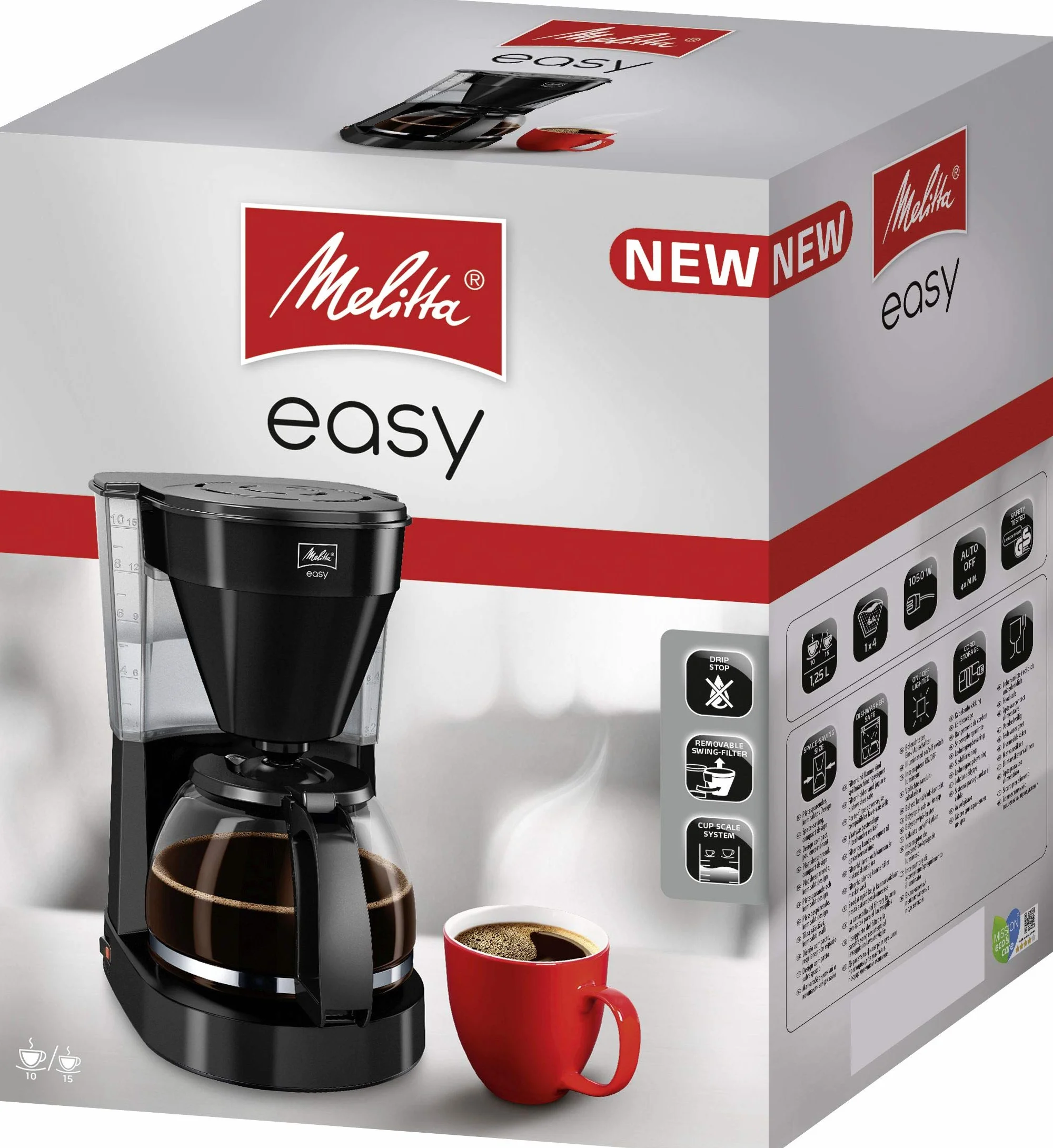 Melitta Easy ekspres do kawy przelewowy ze szklanym dzbankiem, na 10 filiżanek, czarny