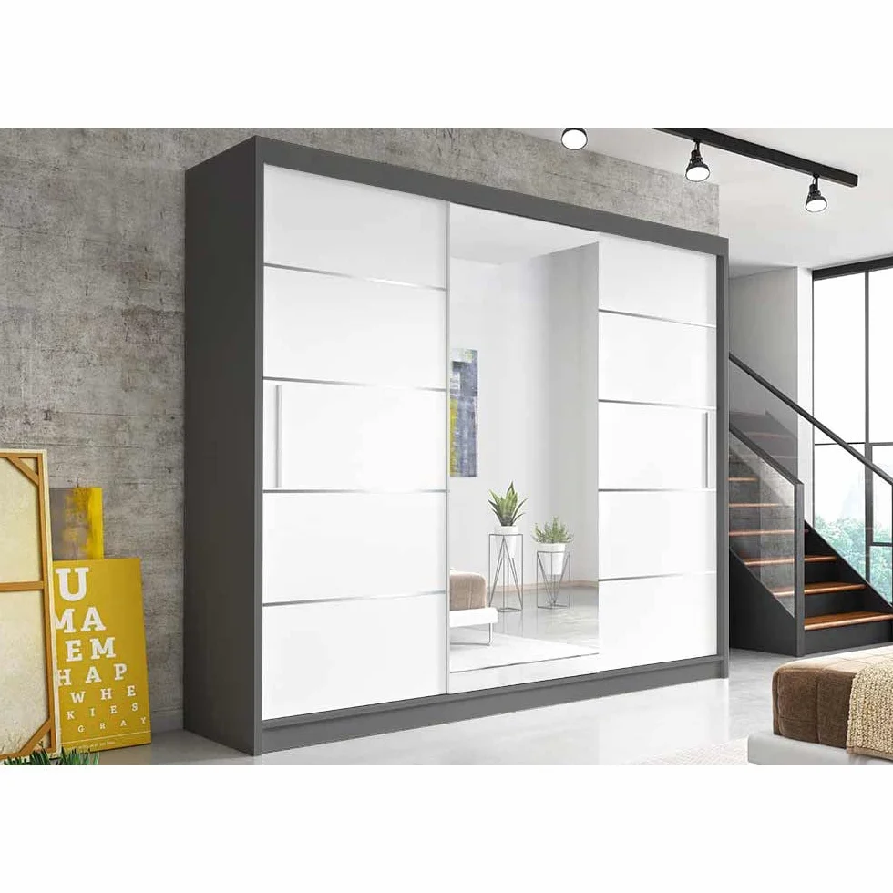 Szafa z 3 drzwiami przesuwnymi biała 233 cm lustro drążek na ubrania ML Furniture M23
