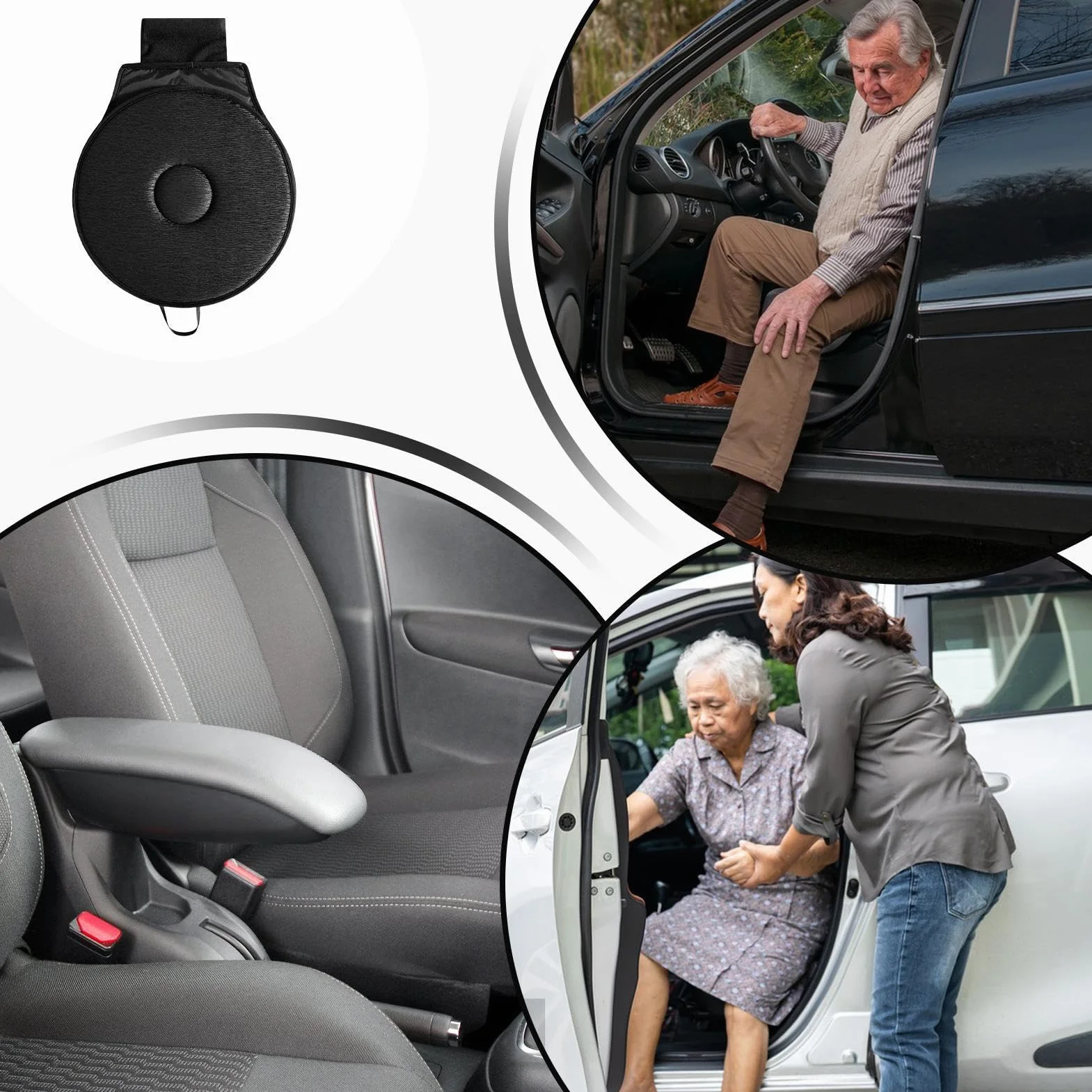 Generisch Poduszka na fotel samochodowy, obracana o 360°, poduszka antypoślizgowa do wózka inwalidzkiego, wielofunkcyjna, antypoślizgowa, obrotowa, dla seniorów, piankowa