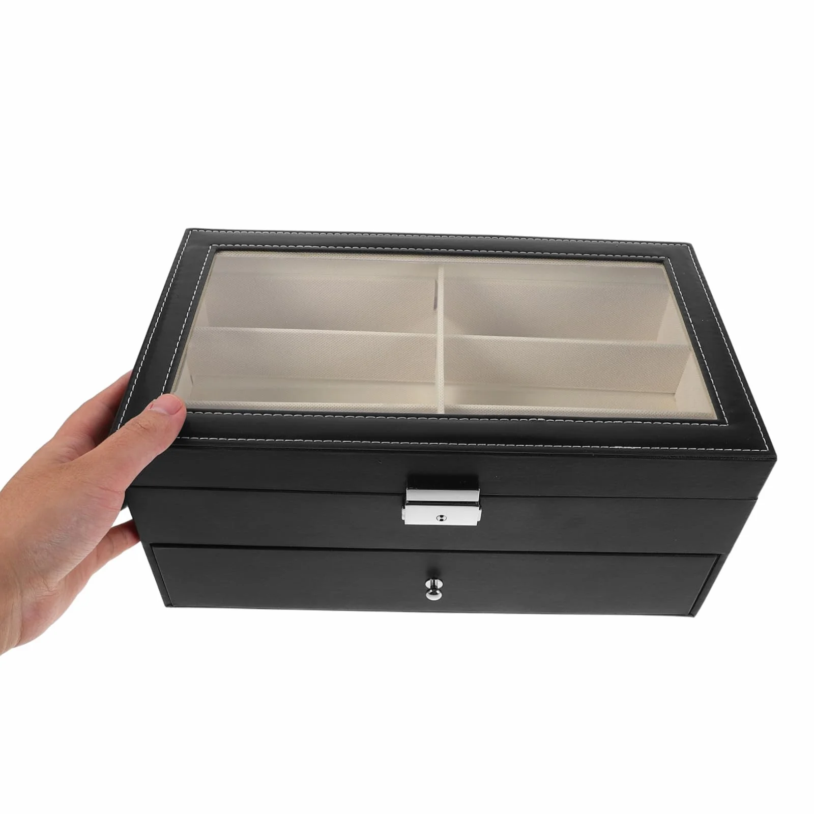 CALLARON Podwójna Warstwa Skórzanego Etui Okulary z Przegrodami Twarda Ochrona i Miękka Wyściółka Organizer Okulary Przeciwsłoneczne Do Domu i Podróży z Przezroczystym Okienkiem