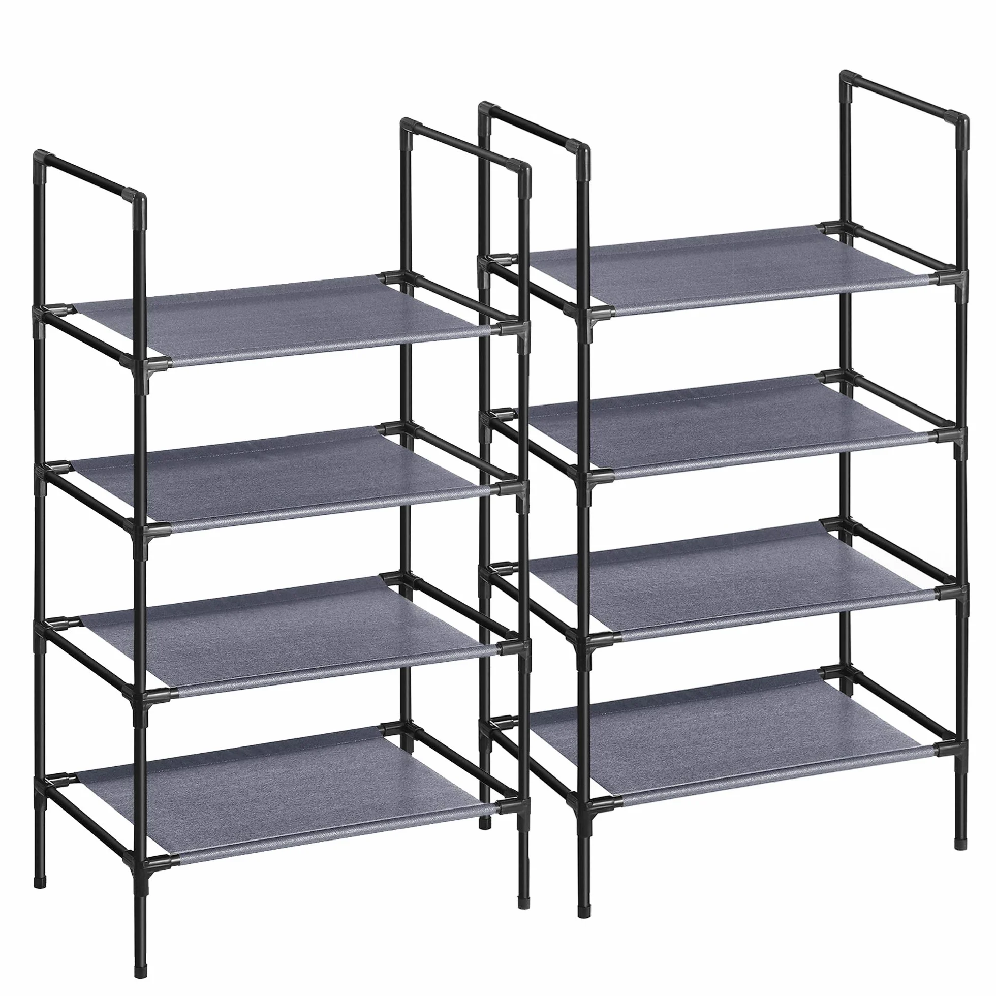 SONGMICS regał na buty z 4 półkami zestaw 2-częściowy metalowy stelaż 45 x 28 x 80 cm szary