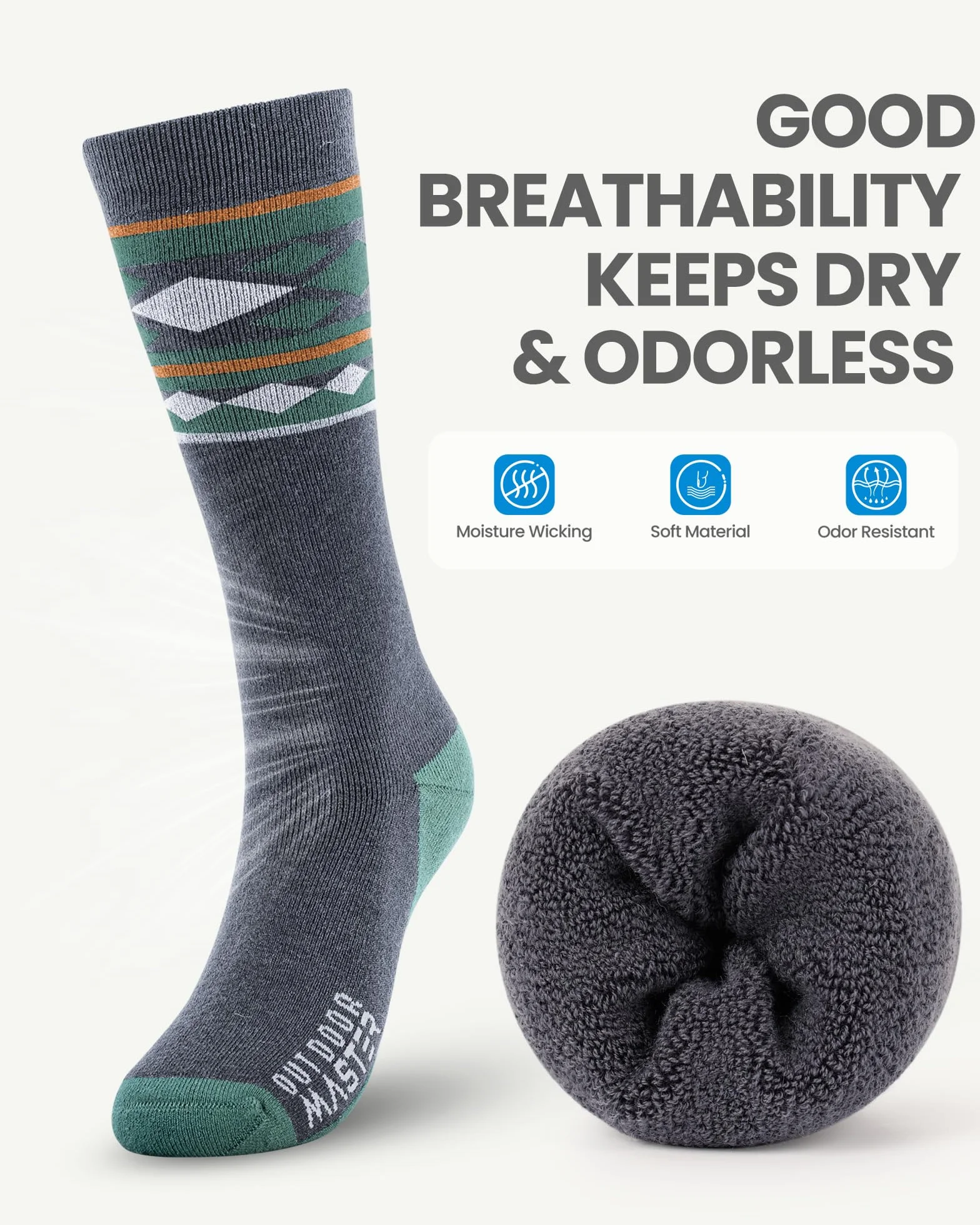 OutdoorMaster 2-pak skarpety narciarskie z wełny merynosów dla mężczyzn/kobiet (OTC) antypoślizgowe mankiety, skarpety termiczne na zimę, snowboard
