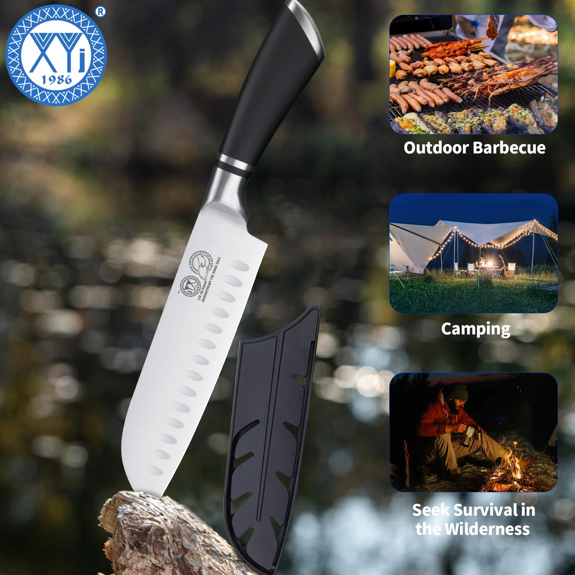 Japanese Santoku Knife 7 Inch Stainless Steel Cleaver Vegetable Meat Cutting Kitchen Knife