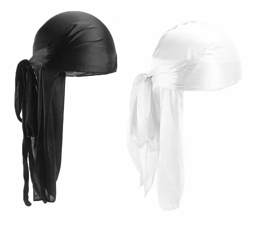 2 szt. Jedwabisty Durag Męski Kapelusz Miękki Pirate Durag, Unisex Elastyczna czapka Waves z długimi ogonami i szerokimi paskami, oddychająca czapka Durag Pirate Hat dla kobiet mężczyzn