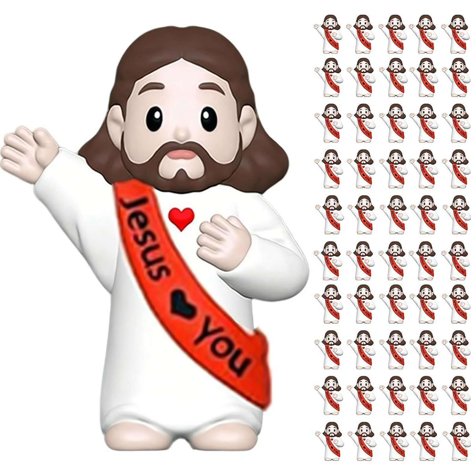 Figurki Małego Jezusa, 50 szt., mini figurki Jezus, małe statuetki do nadziewania jajek wielkanocnych, wielokolorowe figurka "Jesus Loves You", mini figurka Jezus, do nadziewania jajek wielkanocnych