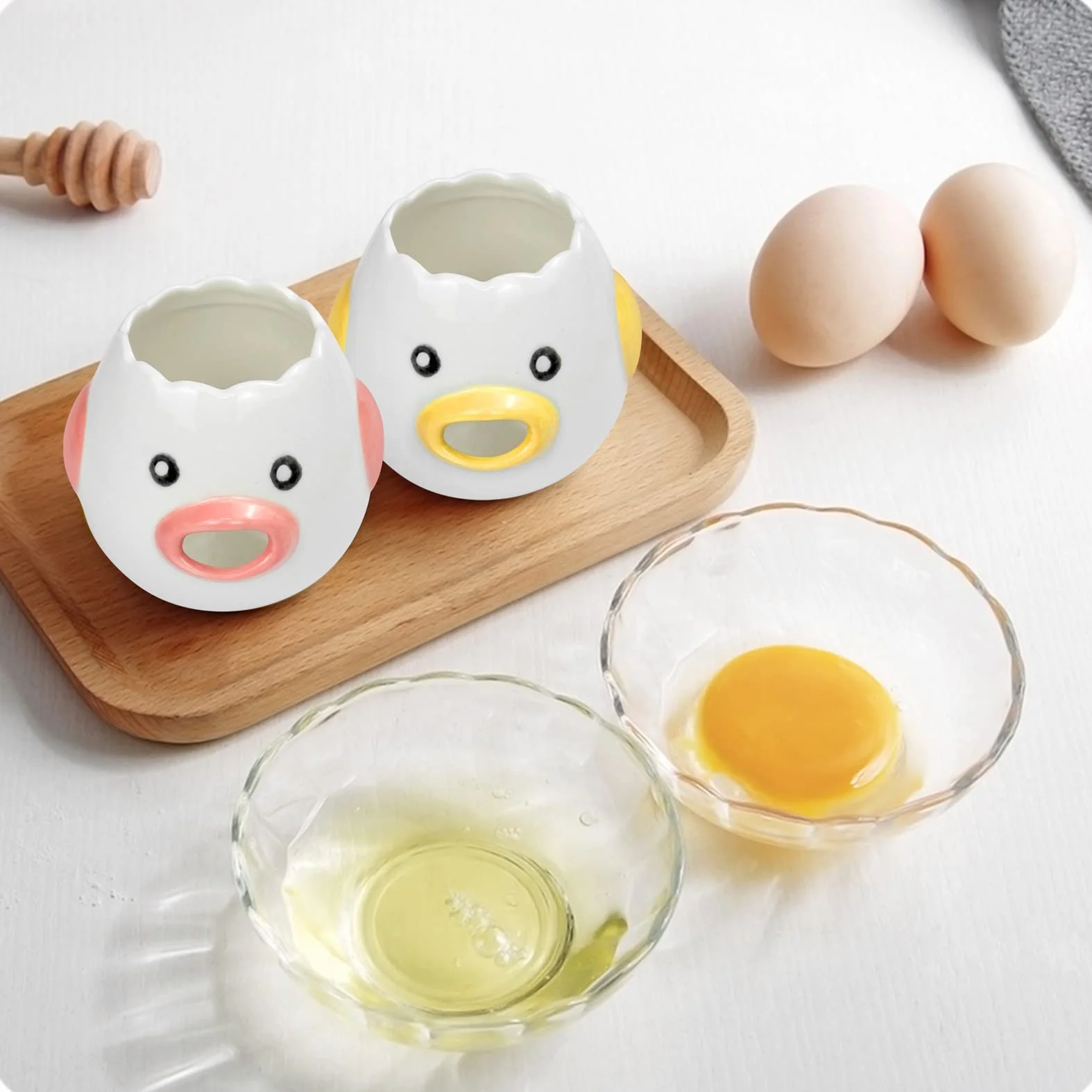 Separator do jajek ceramiczny 2 sztuki rozdzielacz żółtek sitka białkowe