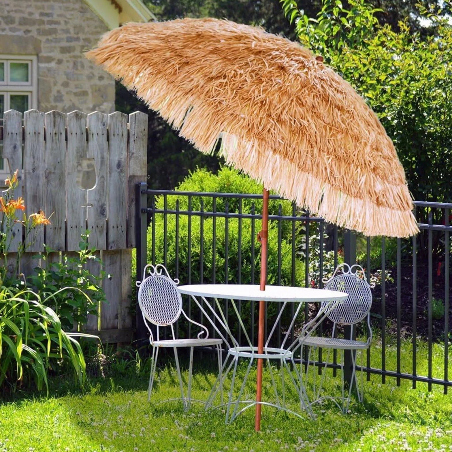 XYNSNDB Parasol Parasol ogrodowy Parasol rynkowy 6,5 ft Parasole tarasowe ół zewnętrzny Targowy baldachim do parasola do ogrodu Sztuczna słoma Parasol zewnętrzny Parasol plażowy Parasol ogrodowy
