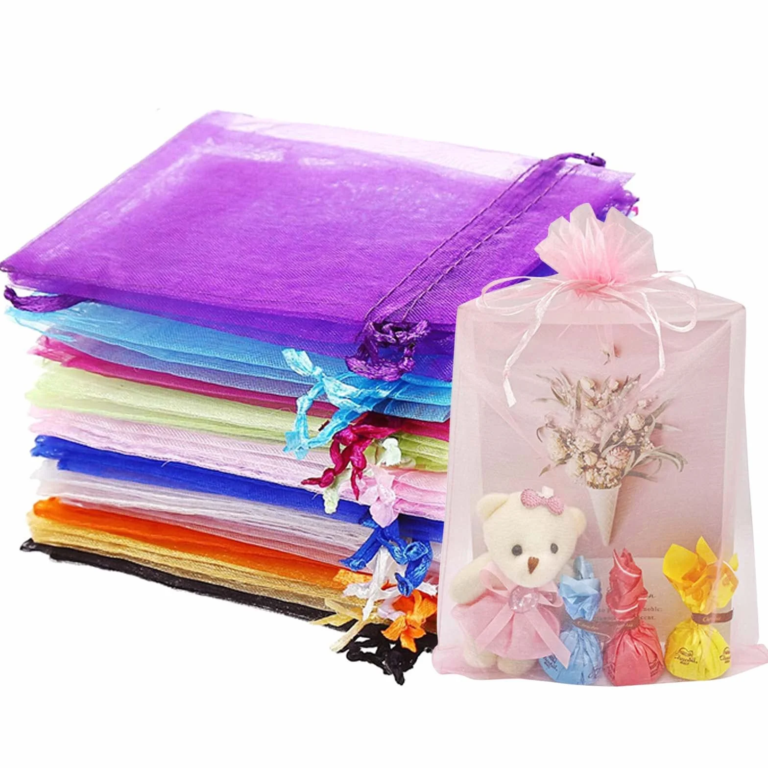 Woreczki z organzy 15 x 20 cm kolorowe na prezenty ślubne 50 szt