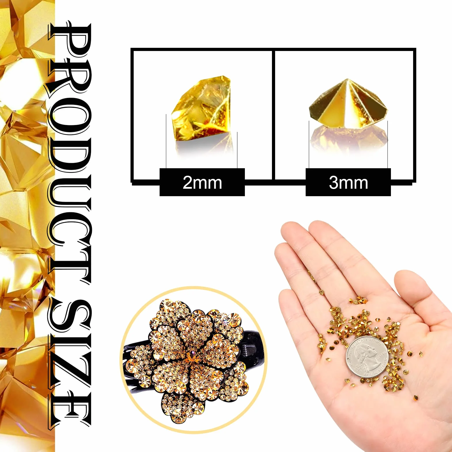 TOAOB kryształy akrylowe diamenty 3 mm złote do dekoracji 12000 szt.