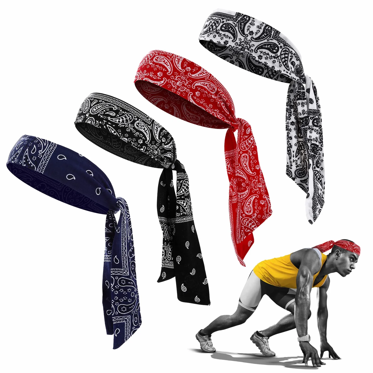 Lusofie Sportowa opaska na głowę, elastyczna bandana sportowa, regulowana bandana piracka, dla mężczyzn, opaski odprowadzające , sportowe, antypoślizgowe, do jogi, odprowadzające wilgoć, 4 szt