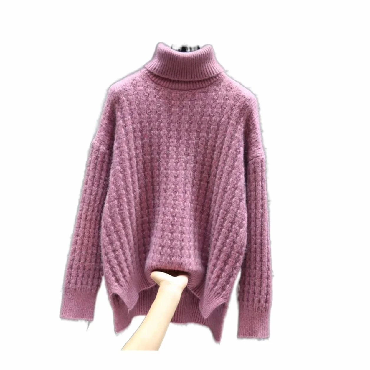 Damski sweter z golfem, bardzo duży sweter o szerokości dzianej z długim rękawem, sweter Jumper zima, luźny, ciepły ubranie, kobiecy elegancki top na co dzień (kolor: A1, rozmiar: M)