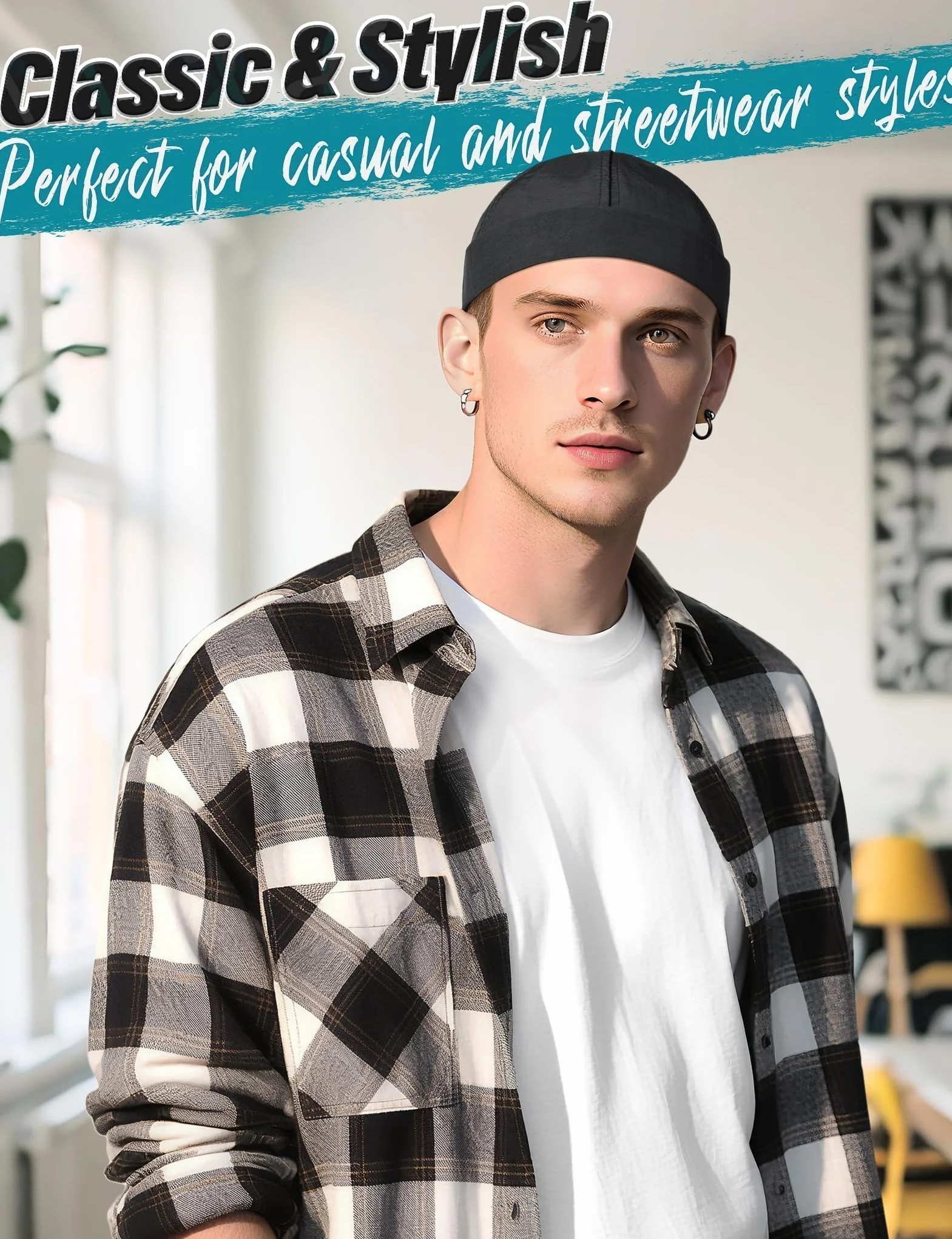 Becellen Czapka Docker Męska, Letnia Czapka Bez Daszka Regulowana, Czapka Marynarska, Męska Czapka Portowa, Czapka Beanie Docker, Czapka Męska i Damska, Unisex, Z Rolowanym Mankietem, Kask Uliczny