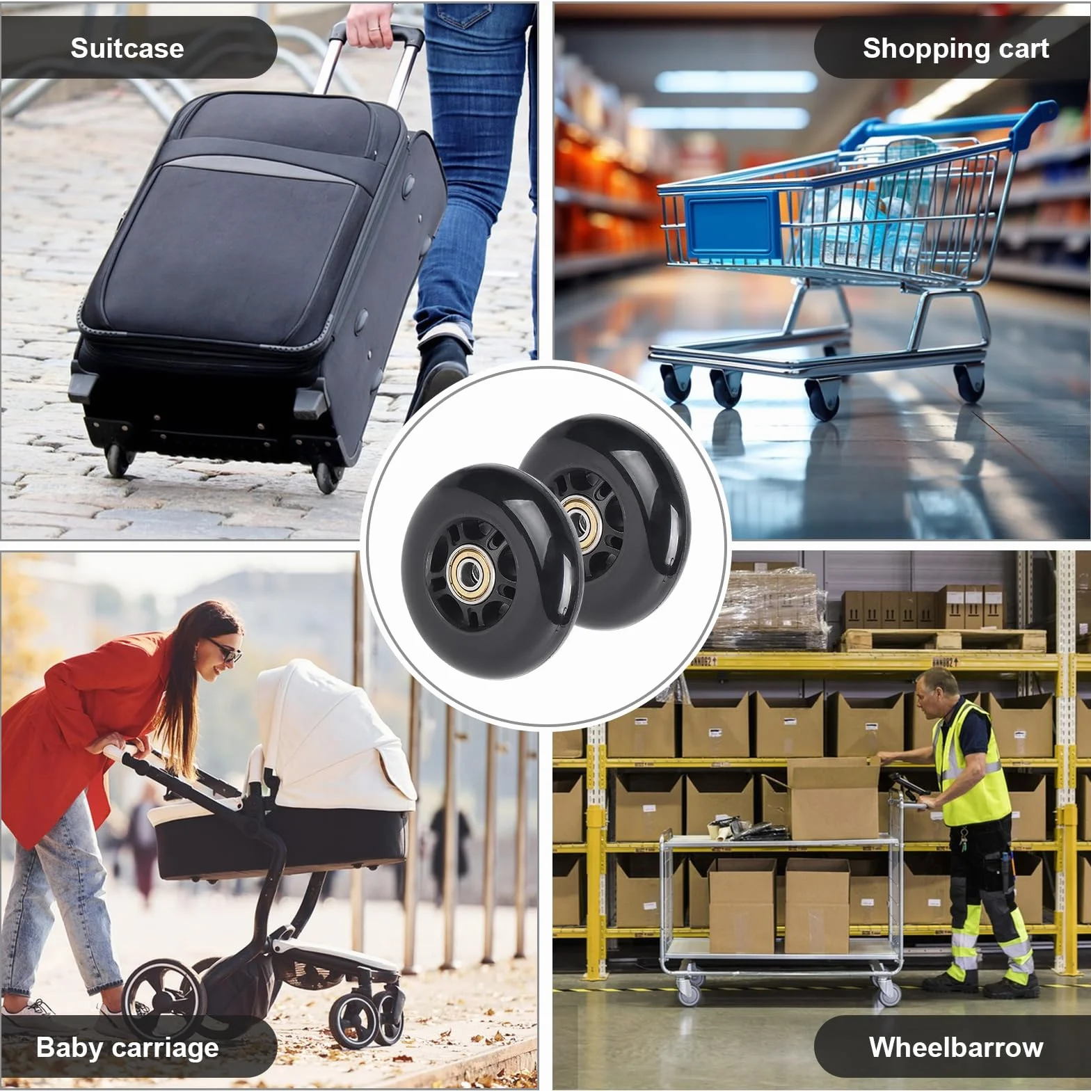 CPROSP 2X Koła do walizek 60 mm*24 mm, Uniwersalne Koła do Wózków Podróżnych, Zamienne Koła do Walizek, Zamienne Koła do Wózków i Bagażu, Łatwa Instalacja