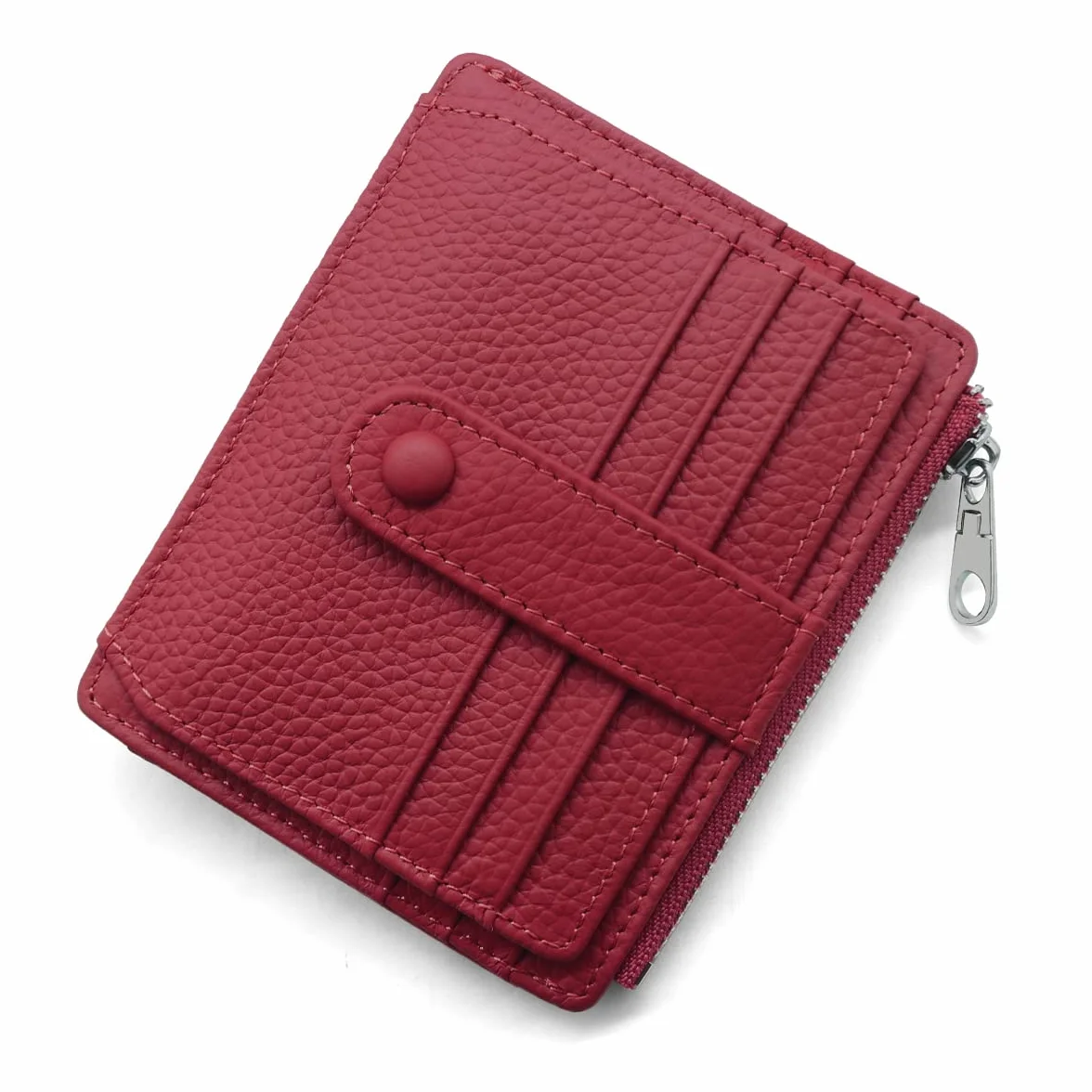 REETEE Portfel damski i męski, mały, z prawdziwej skóry, etui na karty, ochrona RFID, kieszeń na monety, 14 przegródek na karty, Slim Wallet na prezent, czerwony (Weinrot), M, minimalizm