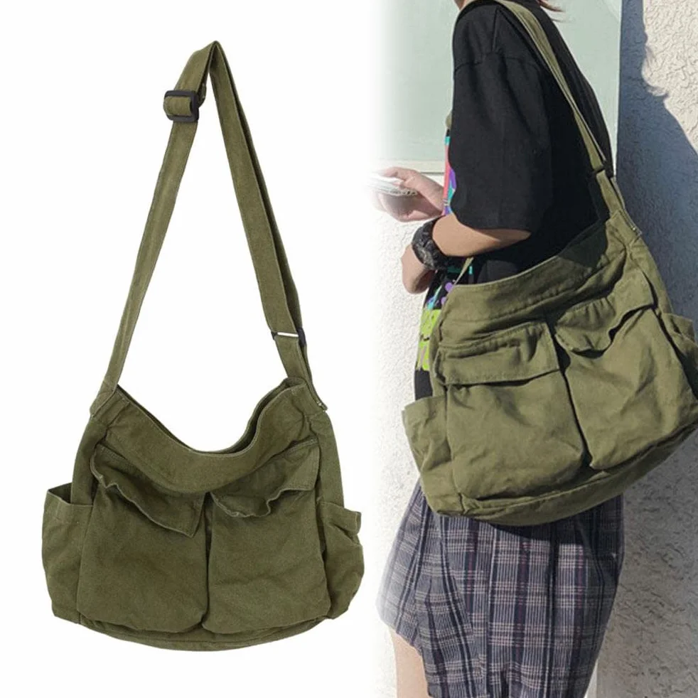 Torba na ramię, Torba na messenger Canvas Duża pojemność Hobo Crossbody Bag z wieloma kieszeniami Casual Bags Shoulder Tote Bag for Women and Men,34 * 15 * 40cm