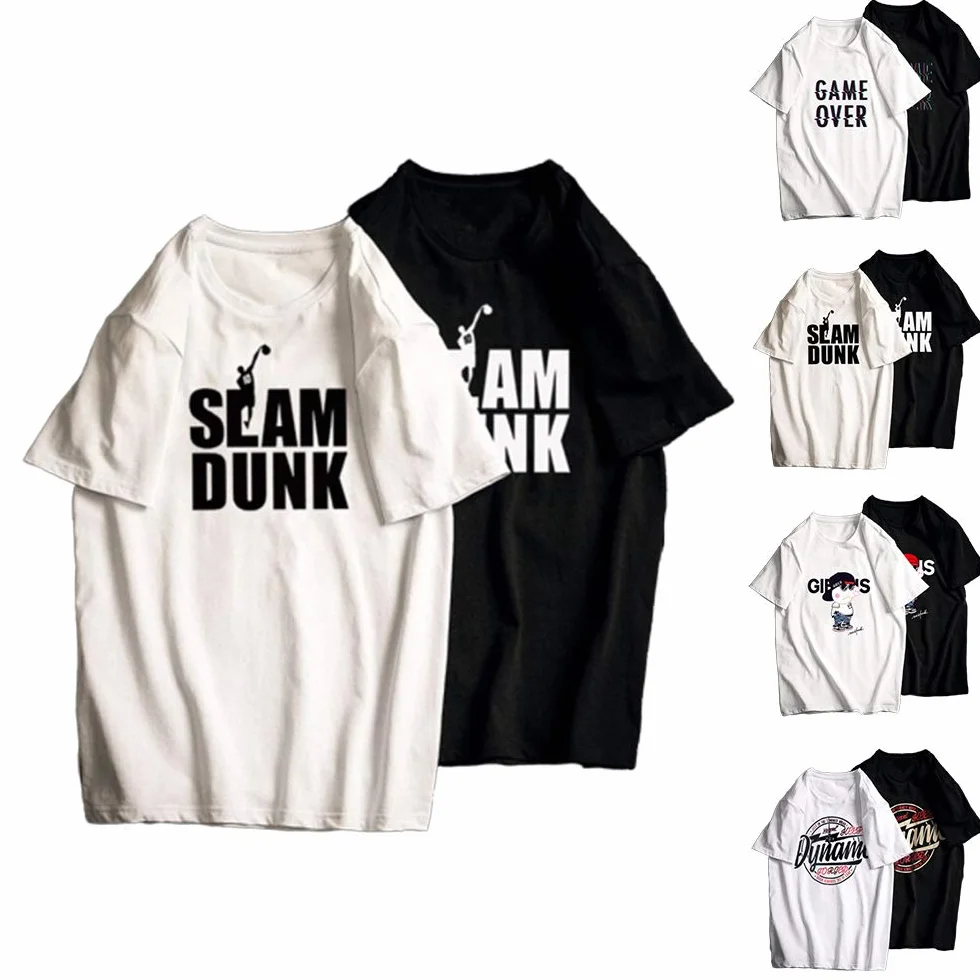 T-shirt dla mężczyzn, 2 sztuki, luźny, z krótkim rękawem, czarny/biały, jednokolorowy, z nadrukiem, koszulka męska, T211, M (165-170 cm)