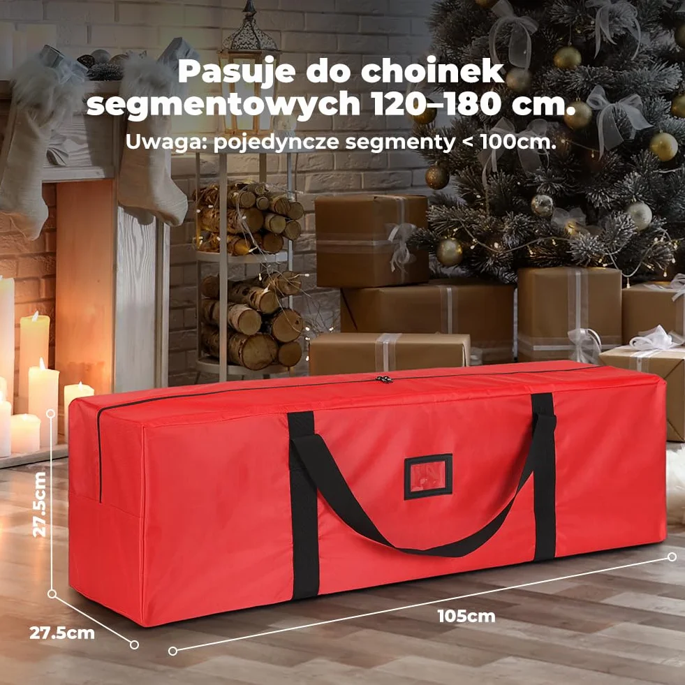 OUSFOT Torba do przechowywania choinki Oxford 1680D, może pomieścić choinkę o wysokości do 1,8 m, wodoodporna, odporna na kurz, składana, czerwona, do przechowywania, ozdoby świąteczne