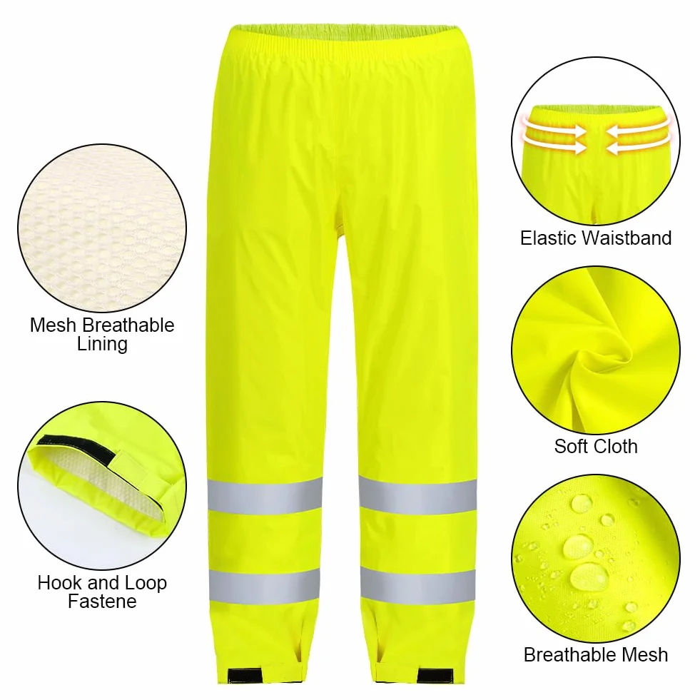 AUYAO Spodnie o wysokiej widoczności, dwuwarstwowe spodnie przeciwdeszczowe Hi-Vis, odblaskowe i wodoodporne spodnie przeciwdeszczowe, męskie i damskie spodnie robocze na zewnątrz