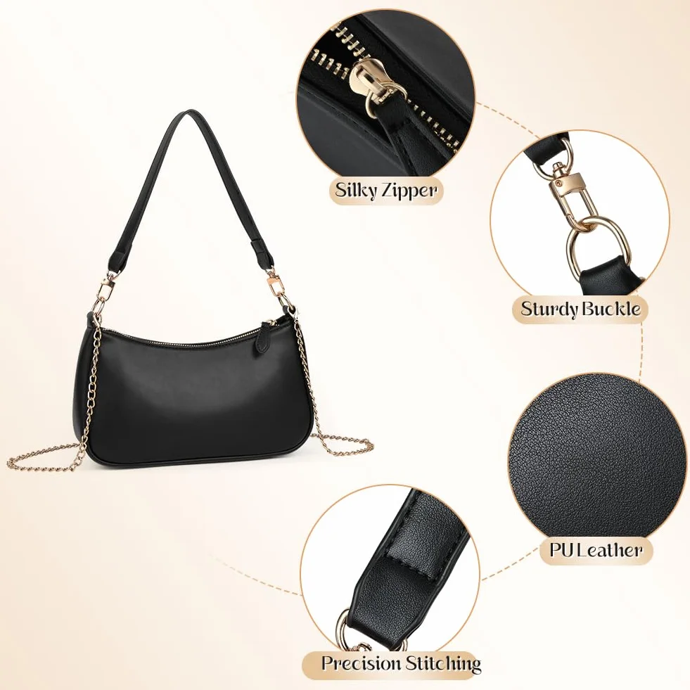 Aucuu Torba na ramię ze skóry PU dla kobiet, torebka na ramię dla kobiet, kopertówka z łańcuszkiem, półksiężyc, torba hobo, torebka crossbody, prezent na urodziny i rocznicę