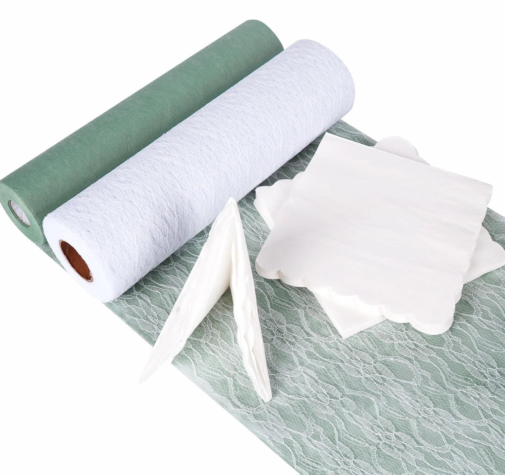 Anstore Zestaw dekoracji stołu, bieżnik 30 cm x 25 m, bieżnik koronkowy 30 cm x 22 m, serwetki kwiatowe 33 x 33 cm na komunię wesele