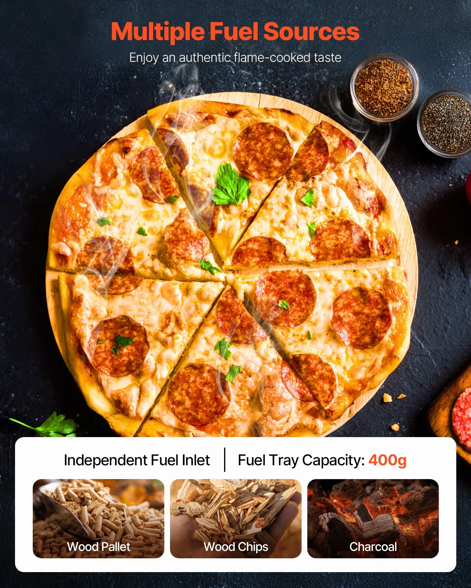 VEVOR Zewnętrzny piec do pizzy 30 cm opalany drewnem z termometrem przenośny czarny