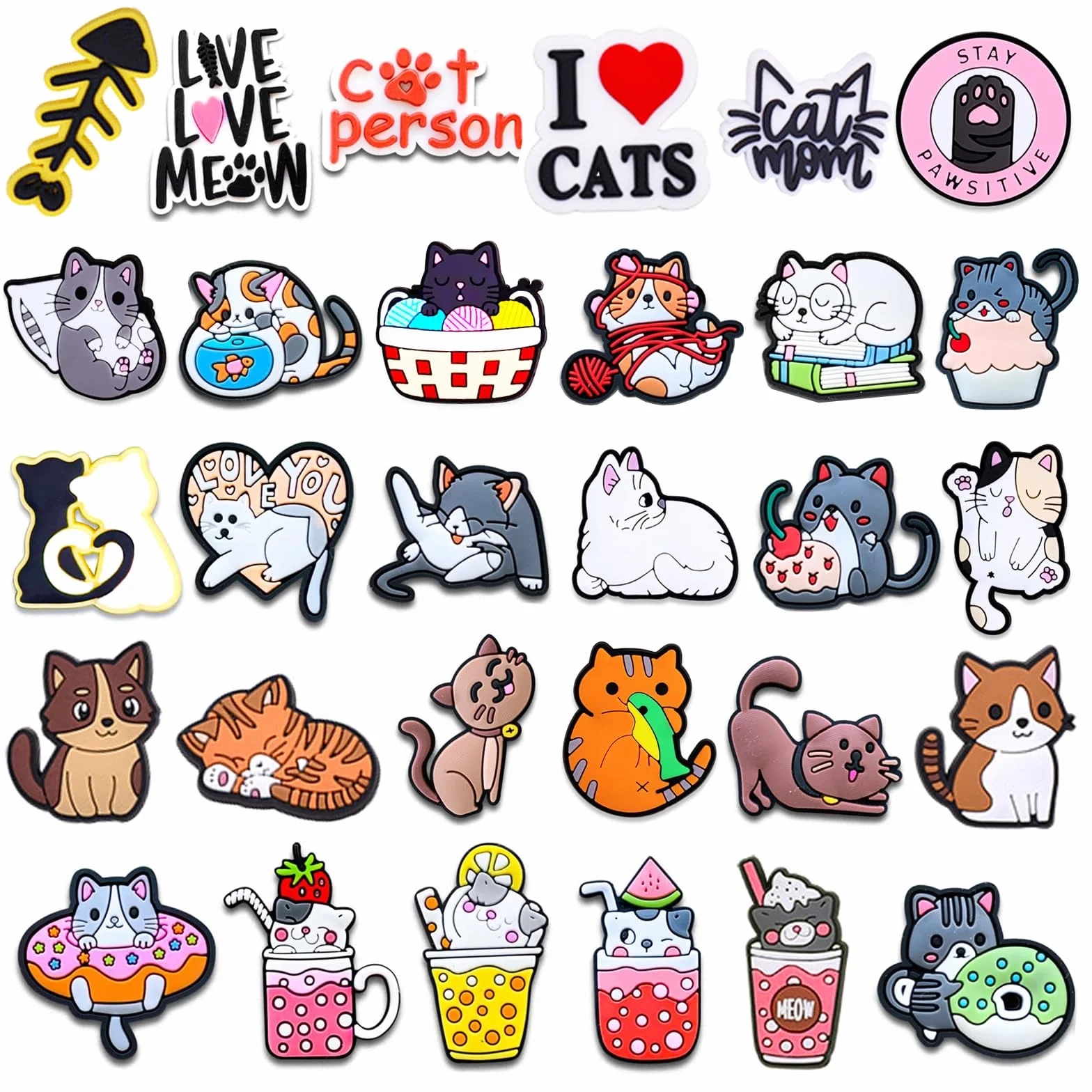 Pwsap Urocze zawieszki do butów w kształcie kota, Kawaii kotek, zawieszki do butów dla zwierząt domowych, do chodaków, bransoletek, bransoletek, chodaków, z PCW, akcesoria dla dziewcząt, chłopców