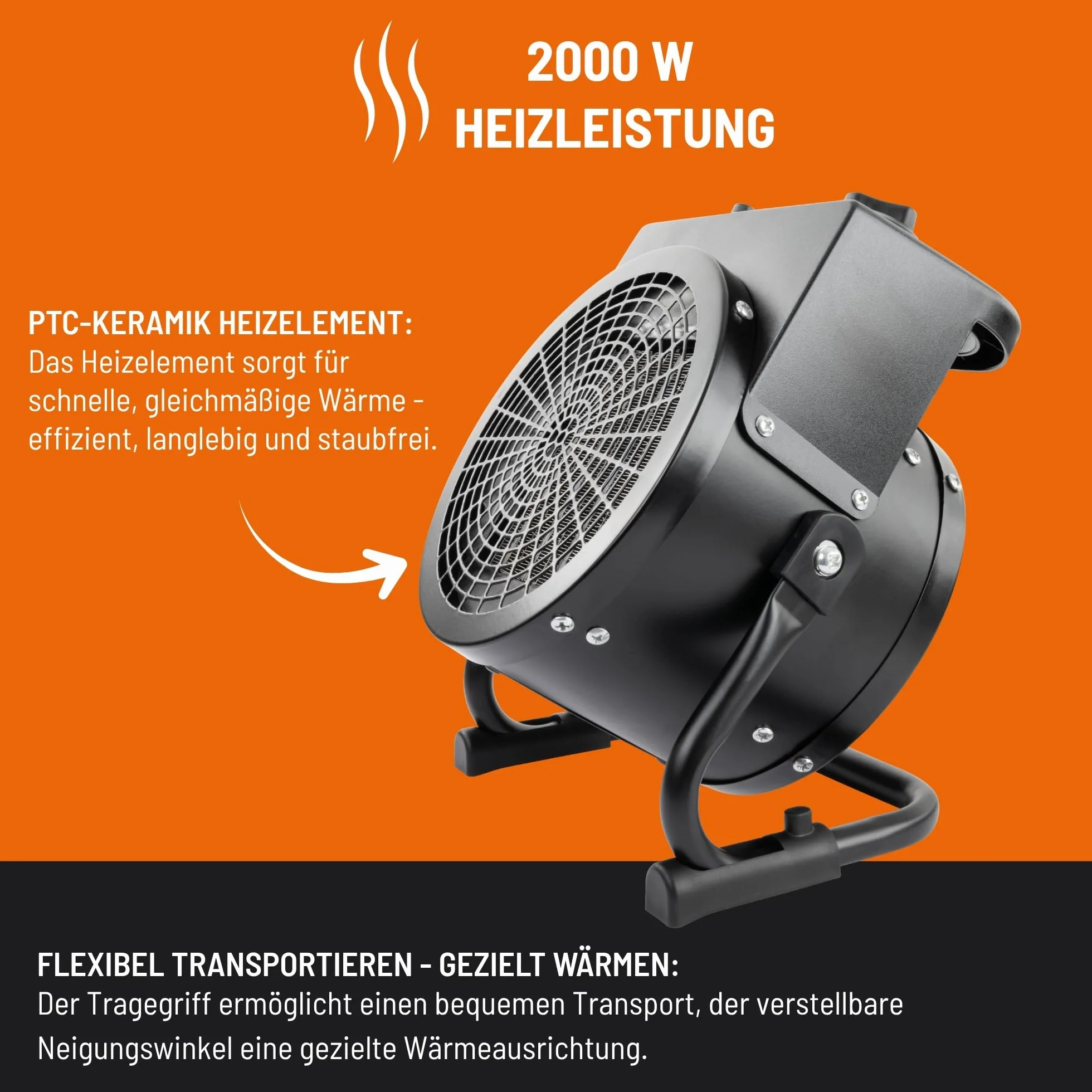 Güde 85178 ceramiczny termowentylator GH 2000 K (2000 W, 2 stopnie grzania 1000/2000 W, 45 m³ maks. zdolność grzewcza pomieszczeń, ceramiczny element grzejny PTC, termostat bezstopniowy, ochrona przed