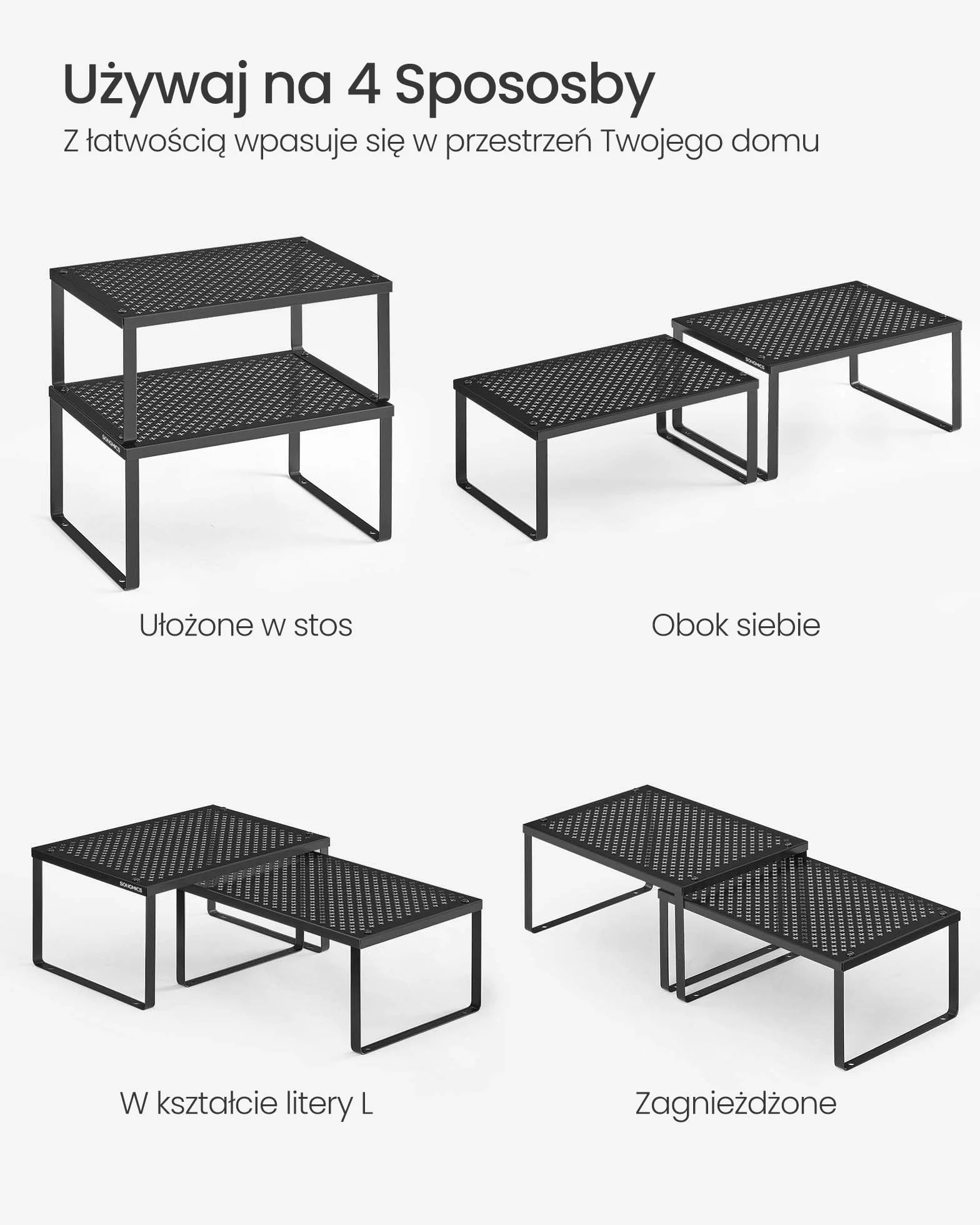 SONGMICS Zestaw 4 półek na przyprawy Metalowy Czarny KCS006B01