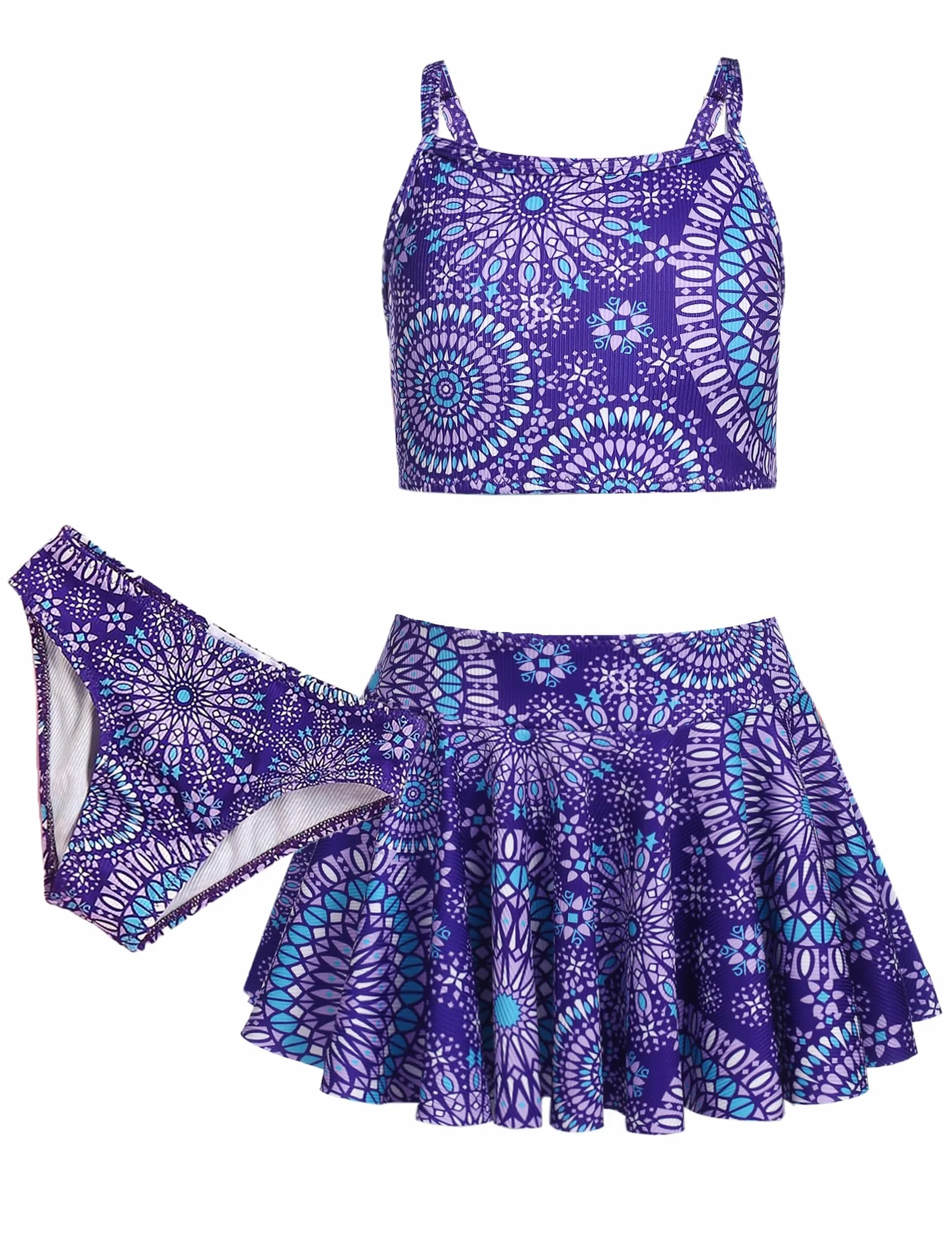 Arshiner Dziewczęce bikini zestaw 3-częściowy, letnie stroje kąpielowe dla dzieci, trójczęściowy, tankini ze spódnicą, nadruk kwiatowy, moda kąpielowa bikini dla dziewczynek w wieku 5-15 lat