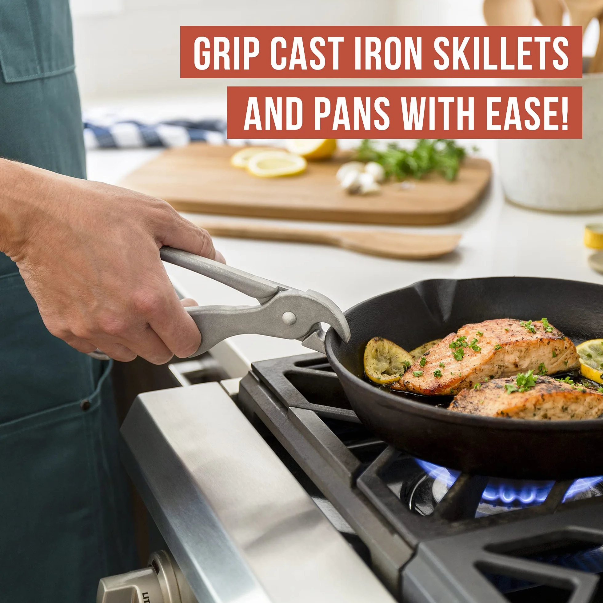 Szef kuchni Pomodoro Premium Pizza Pan Gripper, 8-calowy odlewane aluminiowe szczypce ciężkie, gorące płyty Głębokie naczynia Grabburger do grillowania, żeliwny uchwyt patelni kempingu i pieczenia