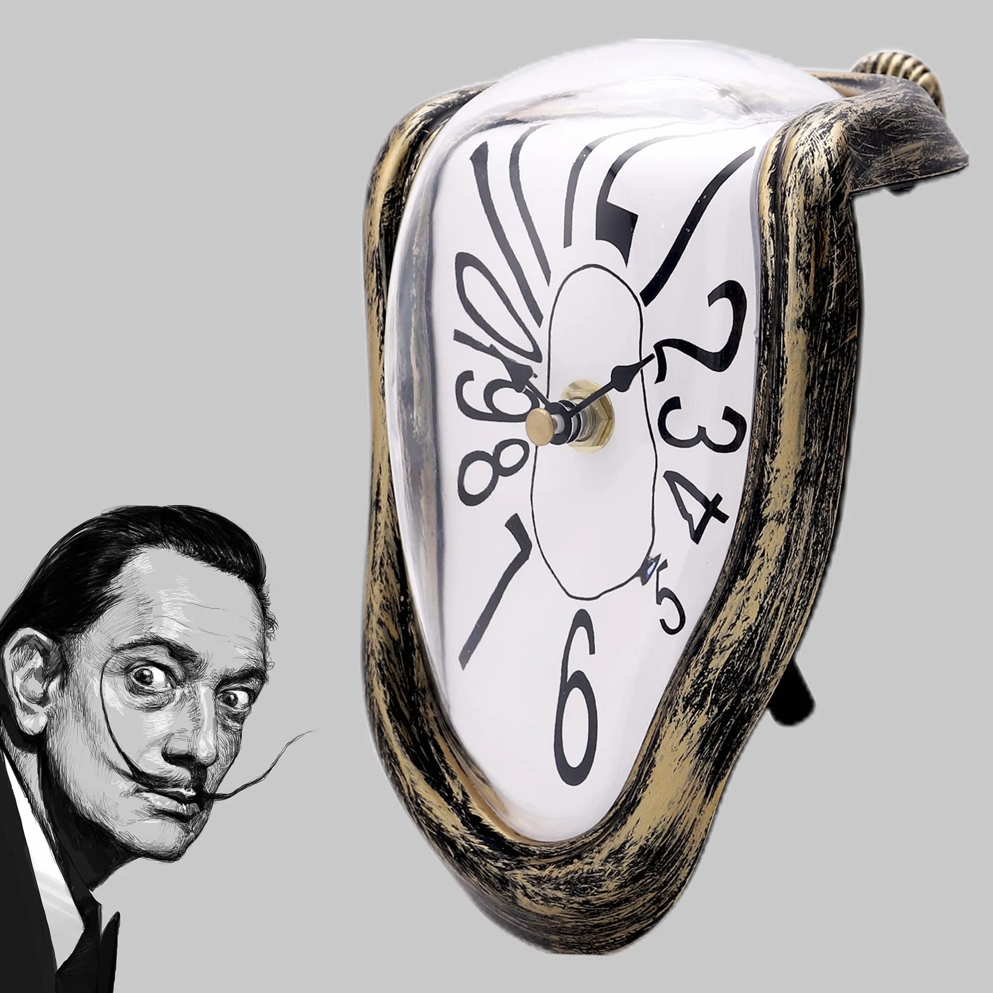 lafocuse Forever Salvador Dali zegar kwarcowy z cyframi arabskimi ciche do półki na stół biurkowy