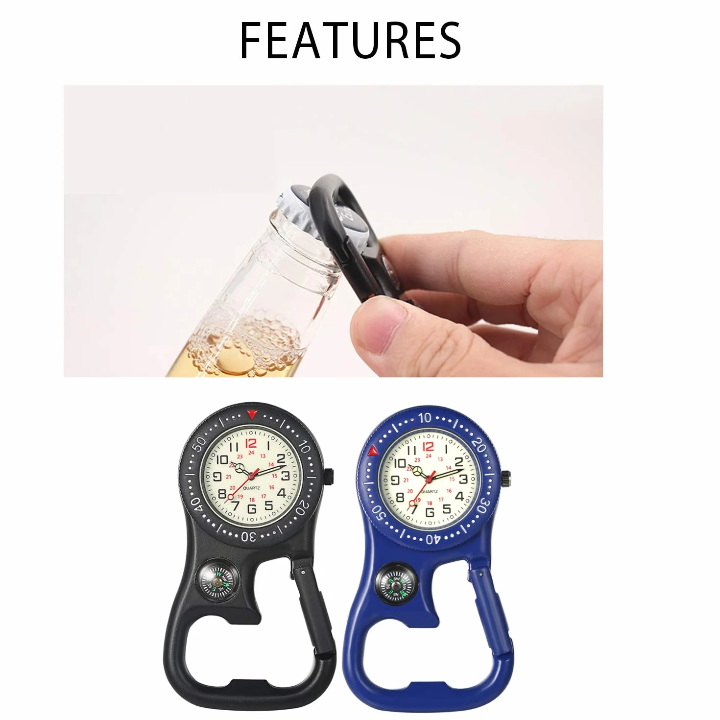 Zegarek kieszonkowy z karabińczykiem Avaner Unisex FOB analogowy mechanizm kwarcowy zegarek dla pielęgniarki do wspinaczki sport, czarny+niebieski
