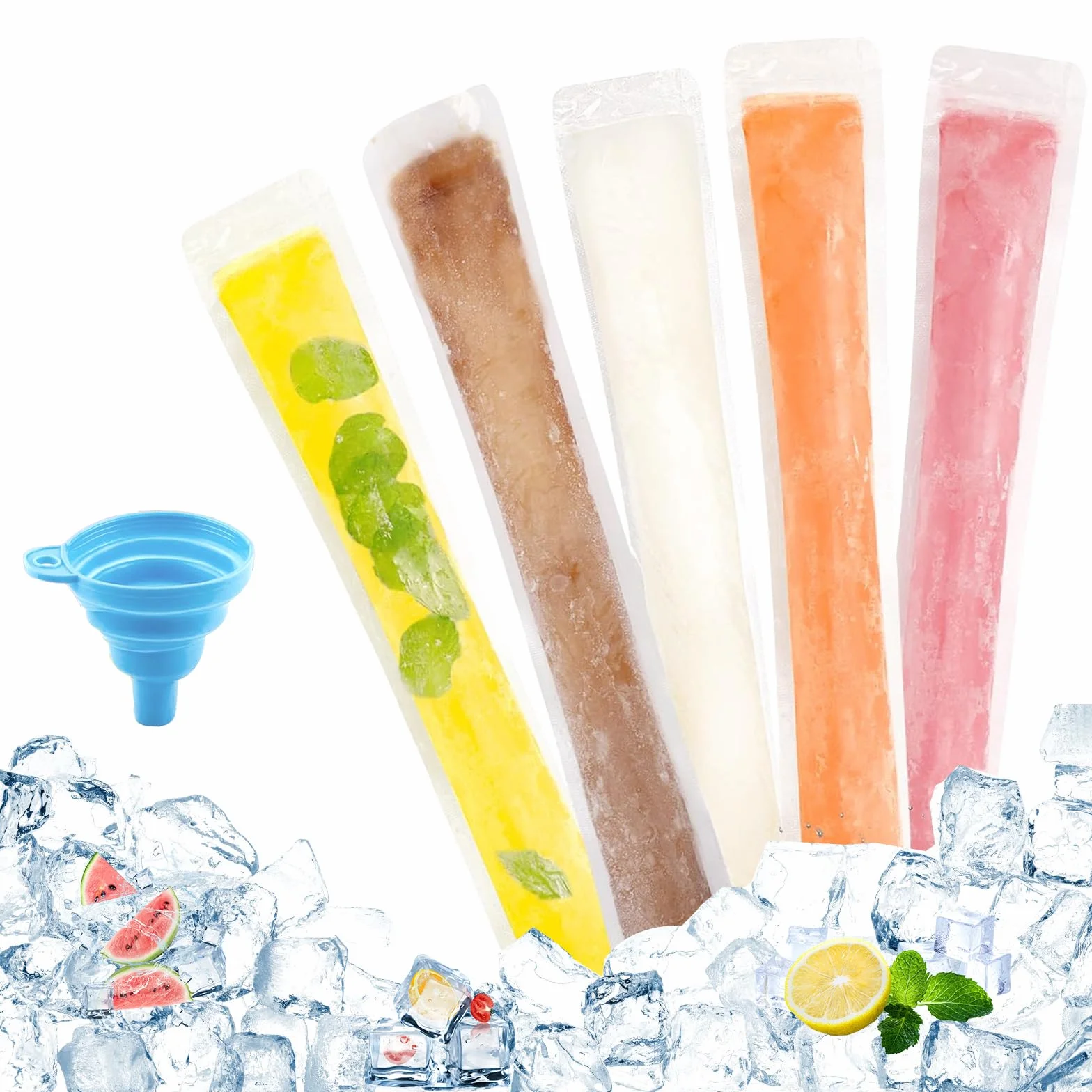 Torebki na lód wodny 200 sztuk, foremki do lodów, z lejkiem do produkcji lollypop