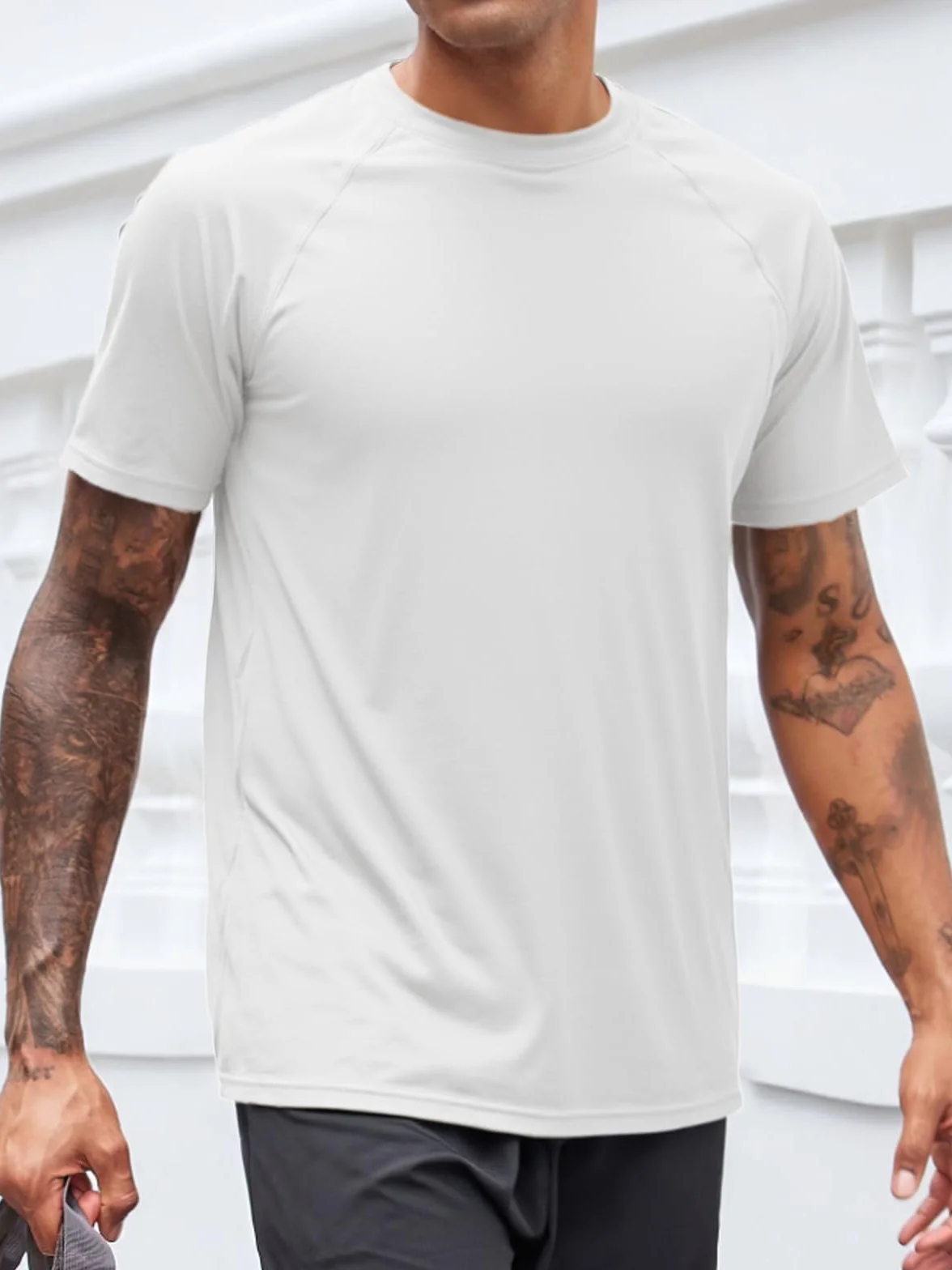 Runcati Sportowy T-shirt męski z krótkim rękawem, okrągły dekolt, na lato, szybkoschnący, do fitnessu, na siłownię, koszulka sportowa, jednokolorowa, lekka koszulka rekreacyjna