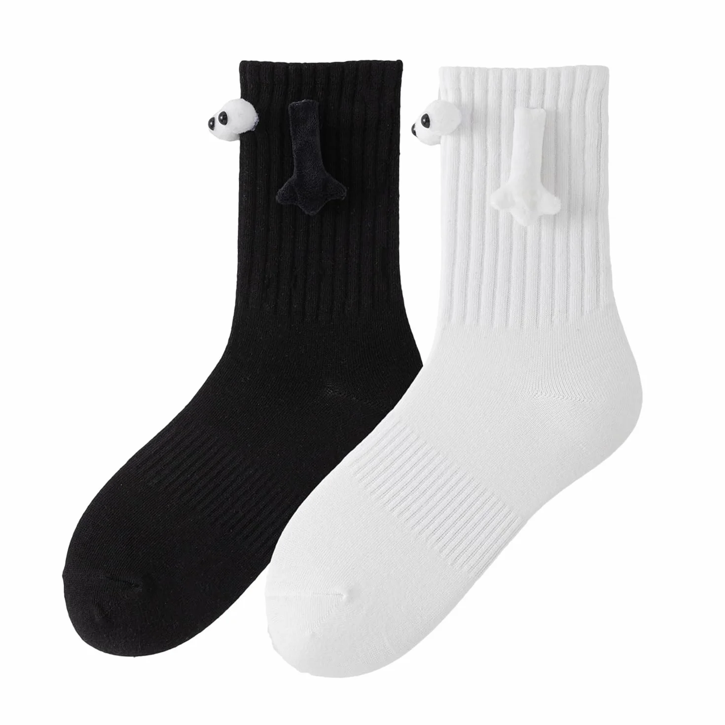 2 pary magnetycznych skarpet dla par, wzór oczu 3D, zabawne kreskówki, unisex (biały+czarny)