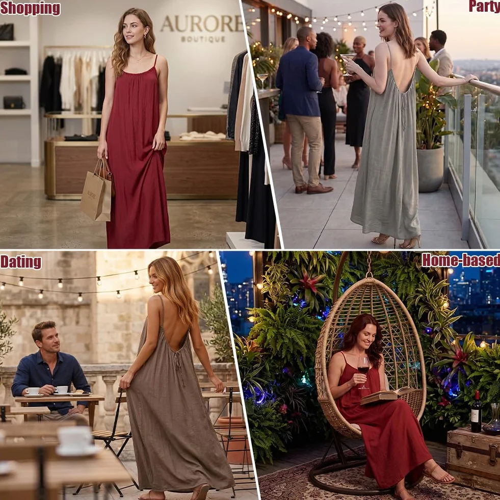 Aomig Letnie sukienki damskie na ramiączkach, sukienka bez pleców, damskie sukienki plażowe, styl boho, na plażę, wakacje