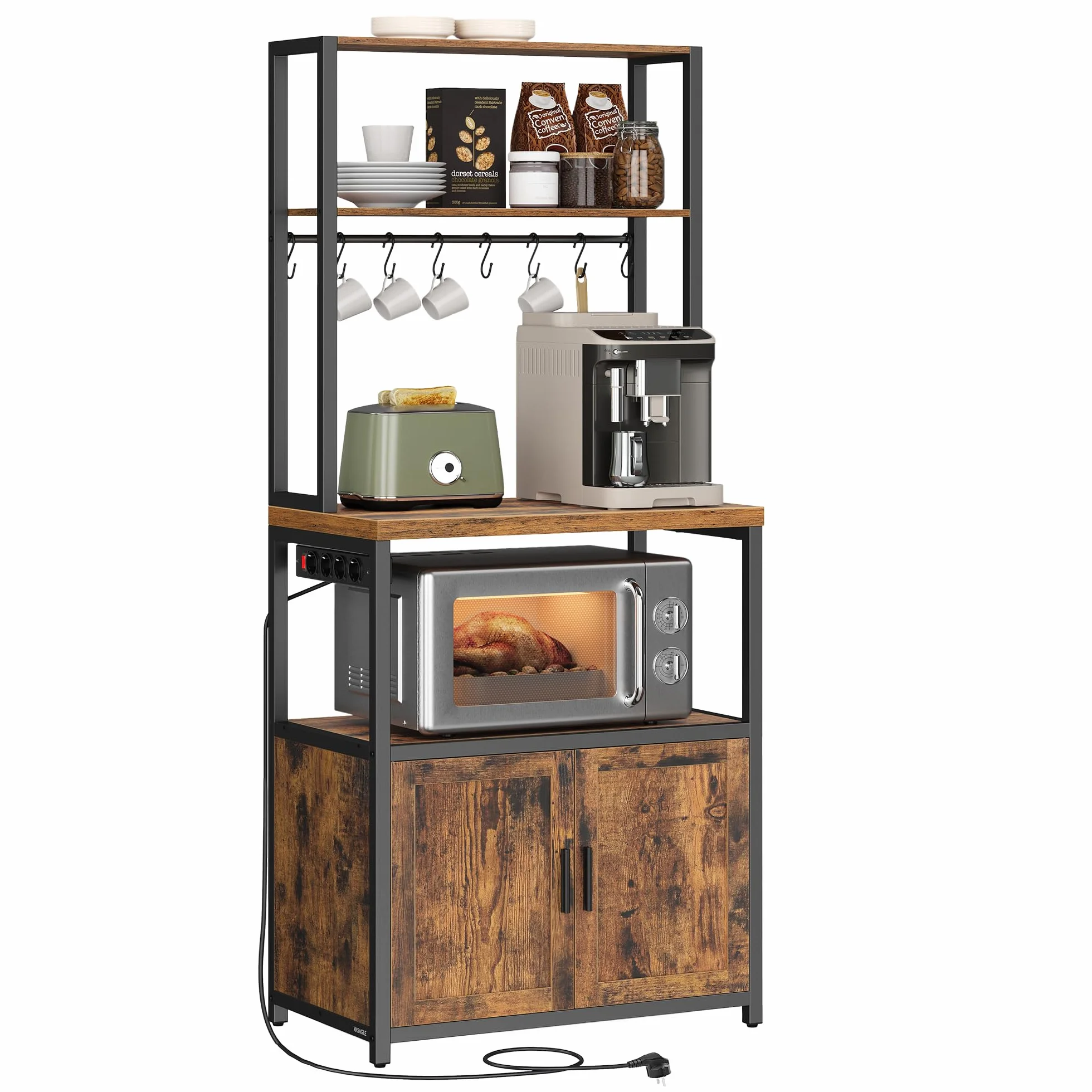 VASAGLE Półka kuchenna z listwą zasilającą 90 cm 40 x 60 x 170 cm rustykalny brąz i atrament czarny