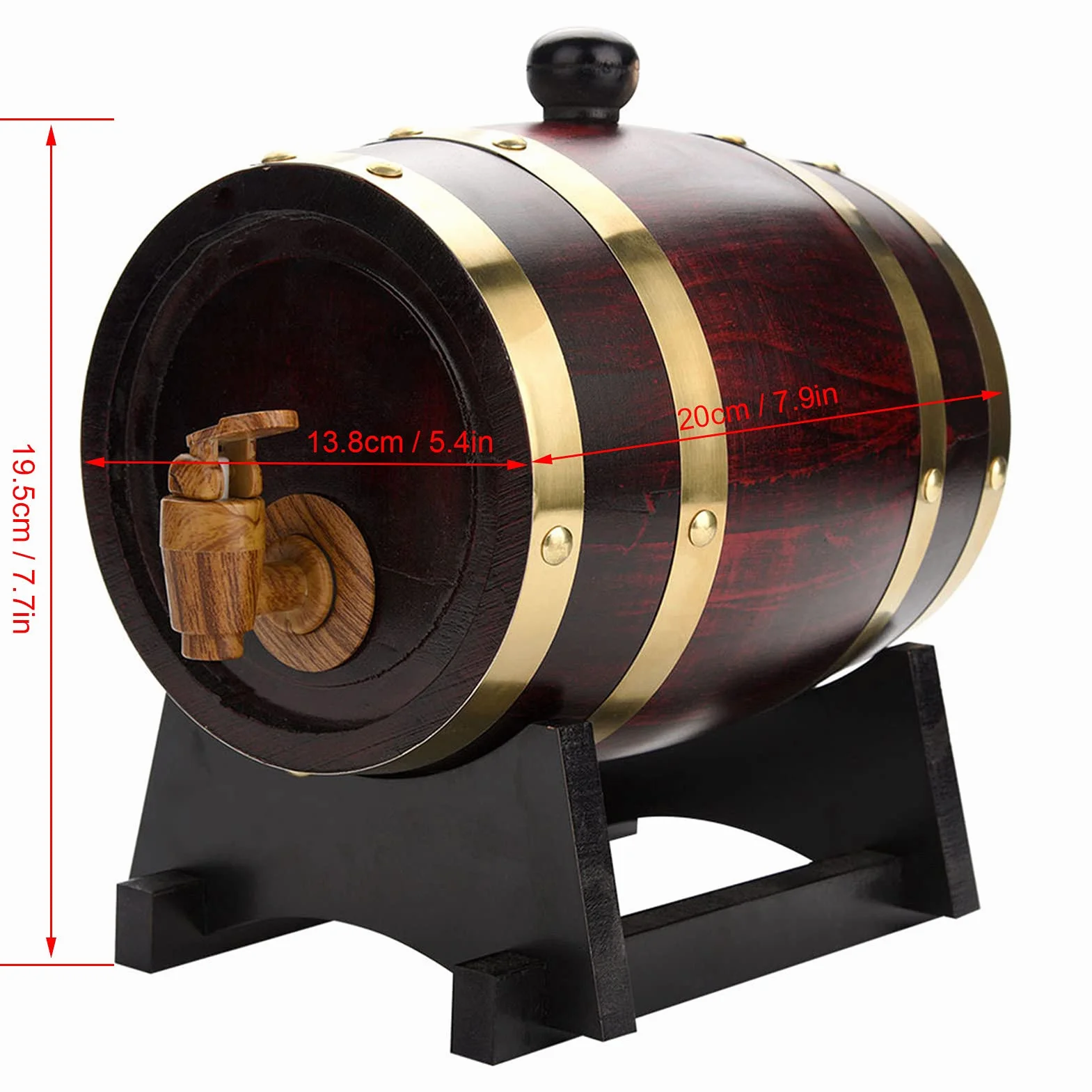 Greensen Dębowa beczka 1,5 l, drewniana beczka w stylu vintage, dozownik wina, spersonalizowana beczka na wino, do whisky, do domu, baru, na imprezę i bankiet, urodzinowy (1,5