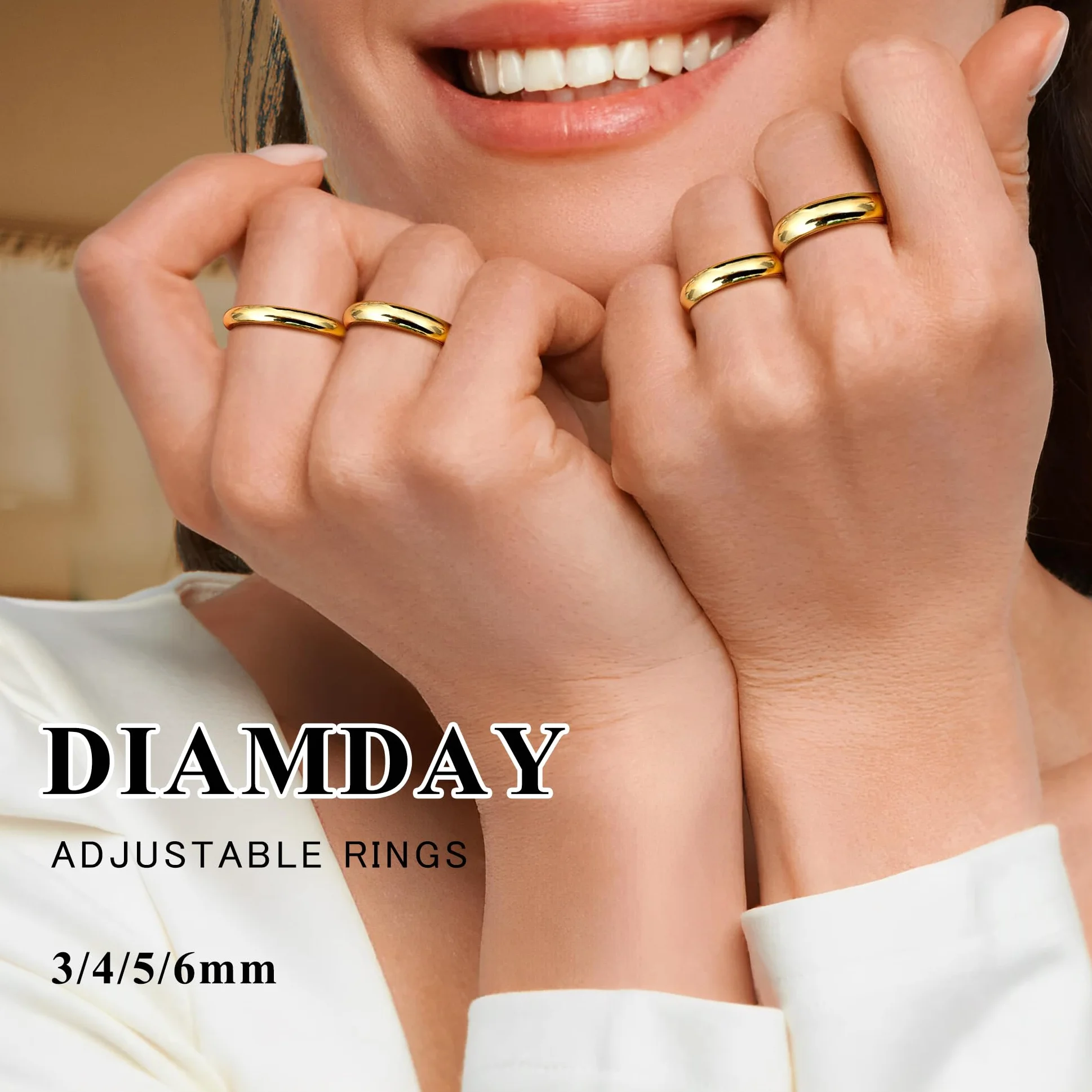 Diamday Damski złoty pierścionek 14K pozłacany dla kobiet, złoty pierścionek do układania w stos, prosty i pogrubiony pierścionek z kopułą do układania w stos, cienki pierścionek na cal lub mały palec