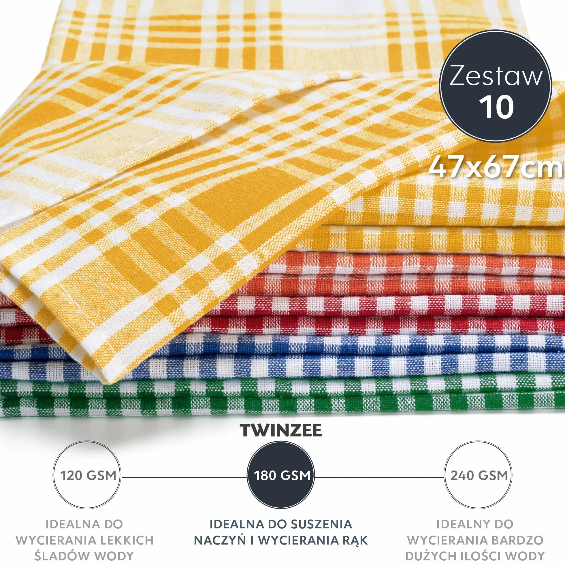 Twinzee - Zestaw 10 ściereczek do naczyń - 100% bawełna - 47 x 67 cm - wyjątkowo chłonne ściereczki kuchenne - do osuszania naczyń i rąk - zielone