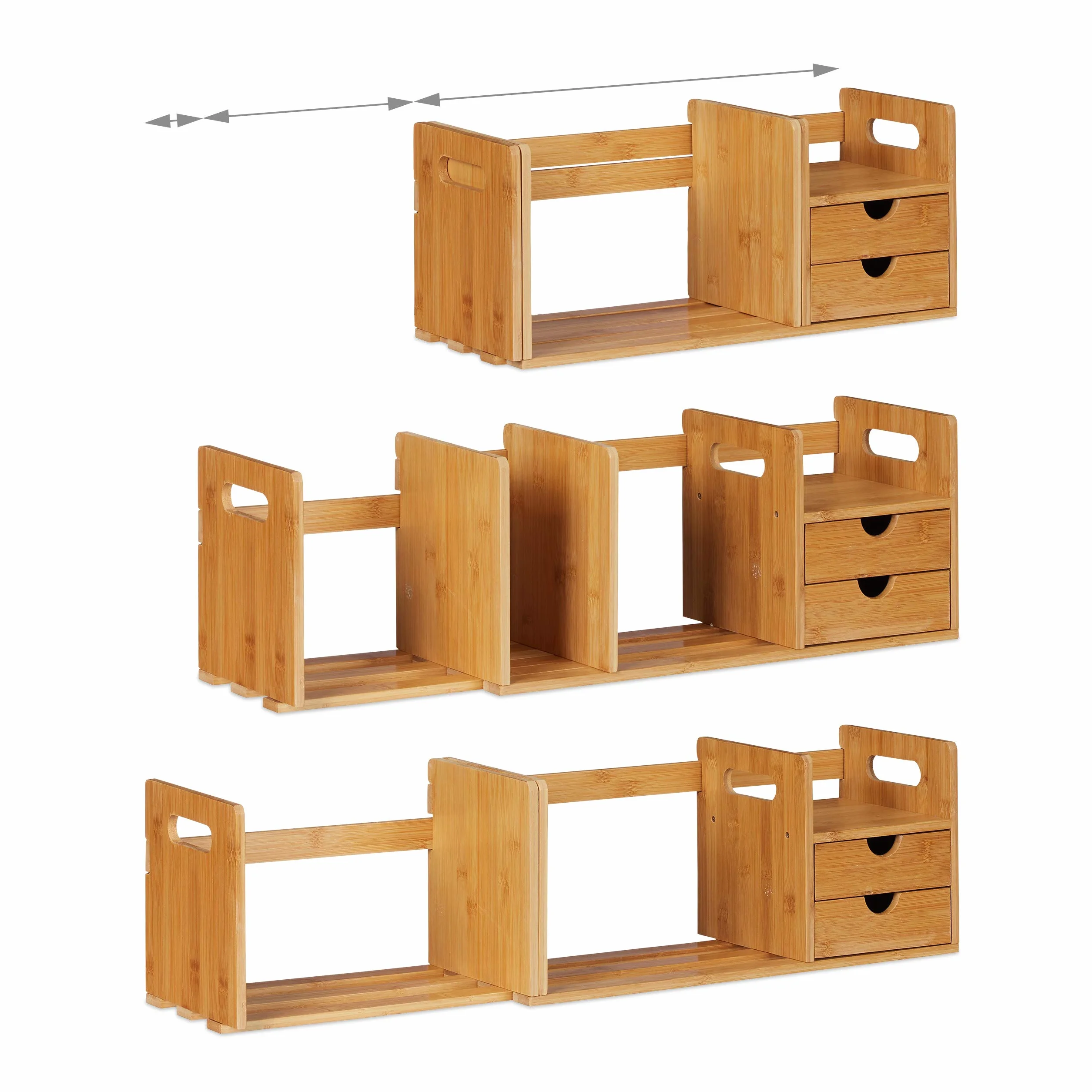 Relaxdays Organizer na biurko bambusowy 2 szuflady wysuwany regał na książki 21x80,5x19 cm naturalny
