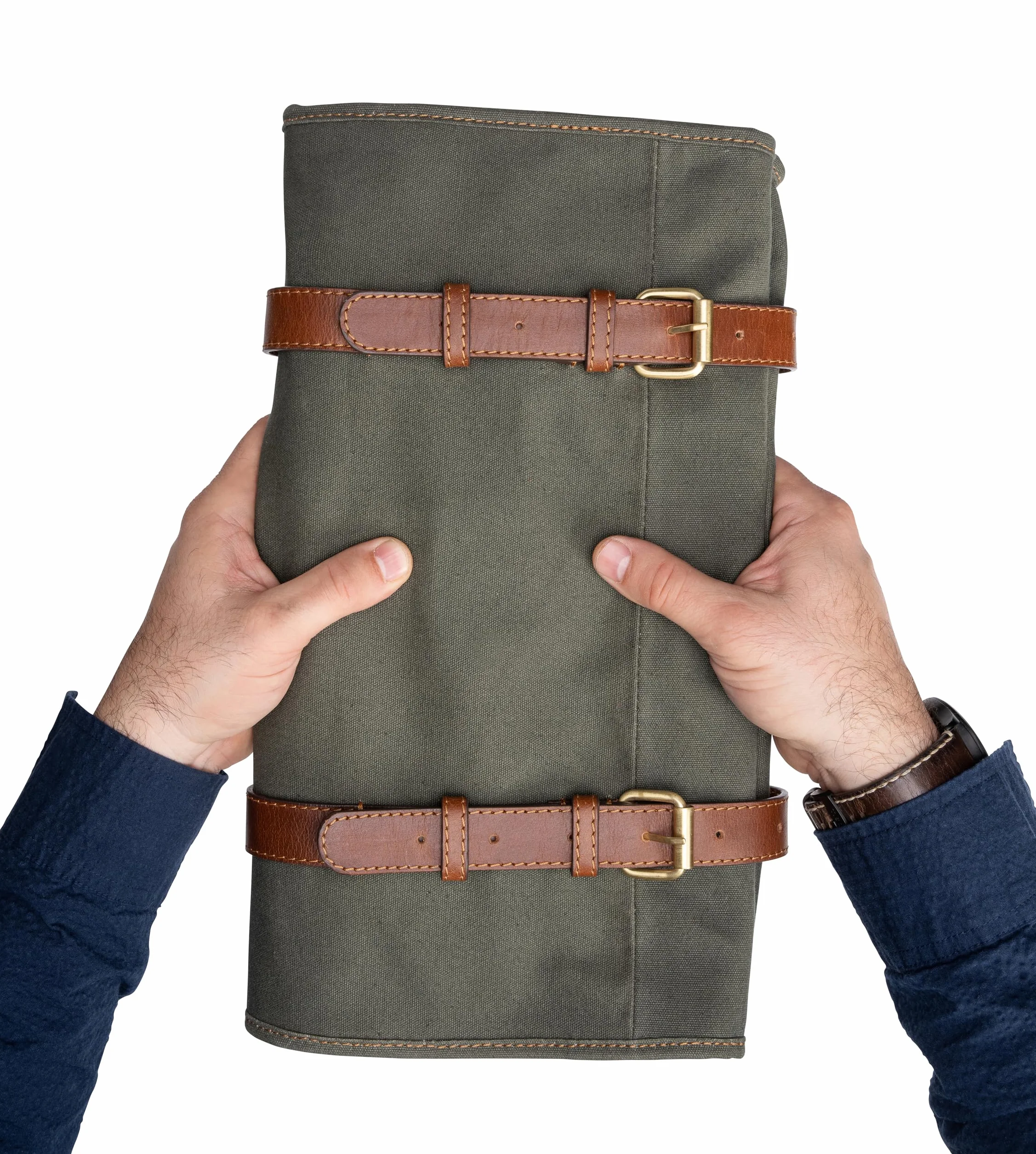 Torba na noże Angus Stoke XXL 16 przegródek płótno skóra olive green