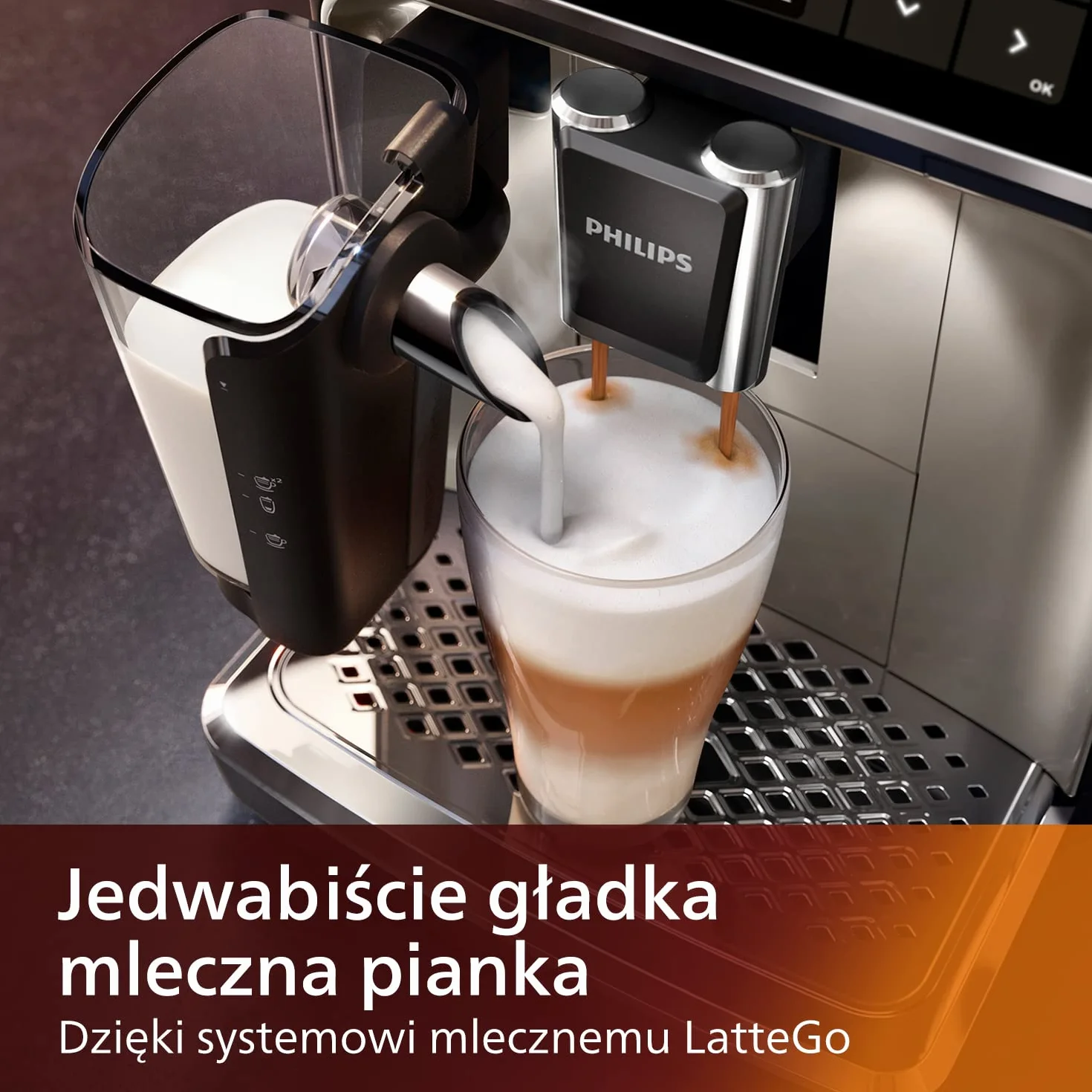 Philips 5400 Series W pełni automatyczny Ekspres do Kawy – Spieniacz LatteGo, 12 Rodzajów Napojów, Intuicyjny Wyświetlacz, 4 Profile Użytkownika, Filtr AquaClean w zestawie, Kolor Chrom (EP5447/90)