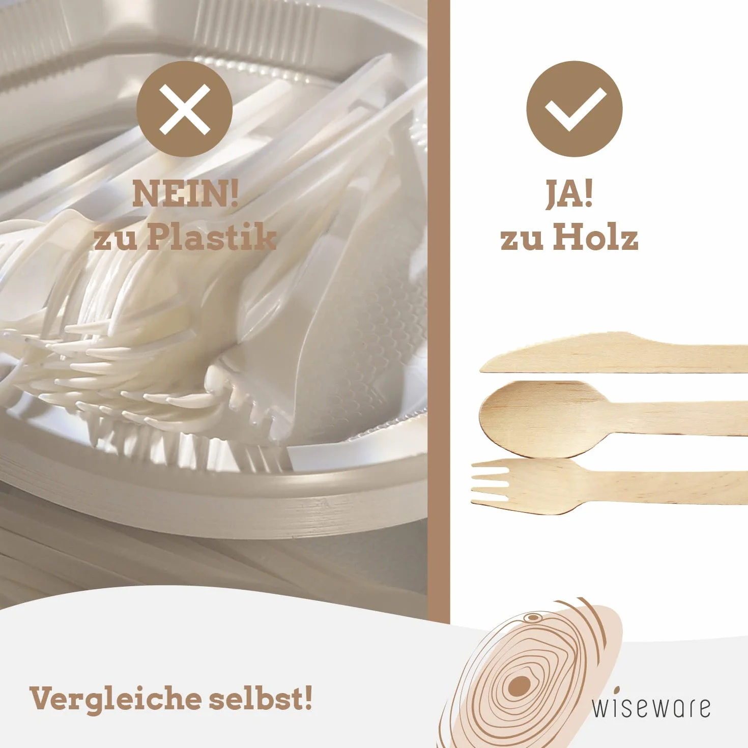 wisefood Jednorazowe łyżki drewniane 16 cm, 20 sztuk, biodegradowalne sztućce