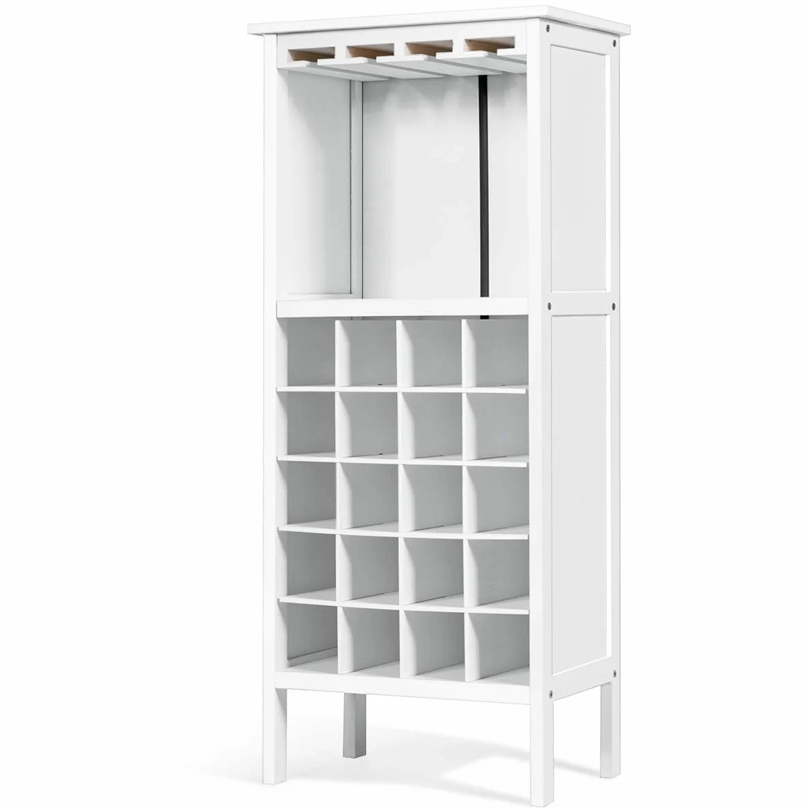 COSTWAY Szafka na wino 20 butelek drewniany regał z uchwytem na szkło 42x24,5x96 cm biała