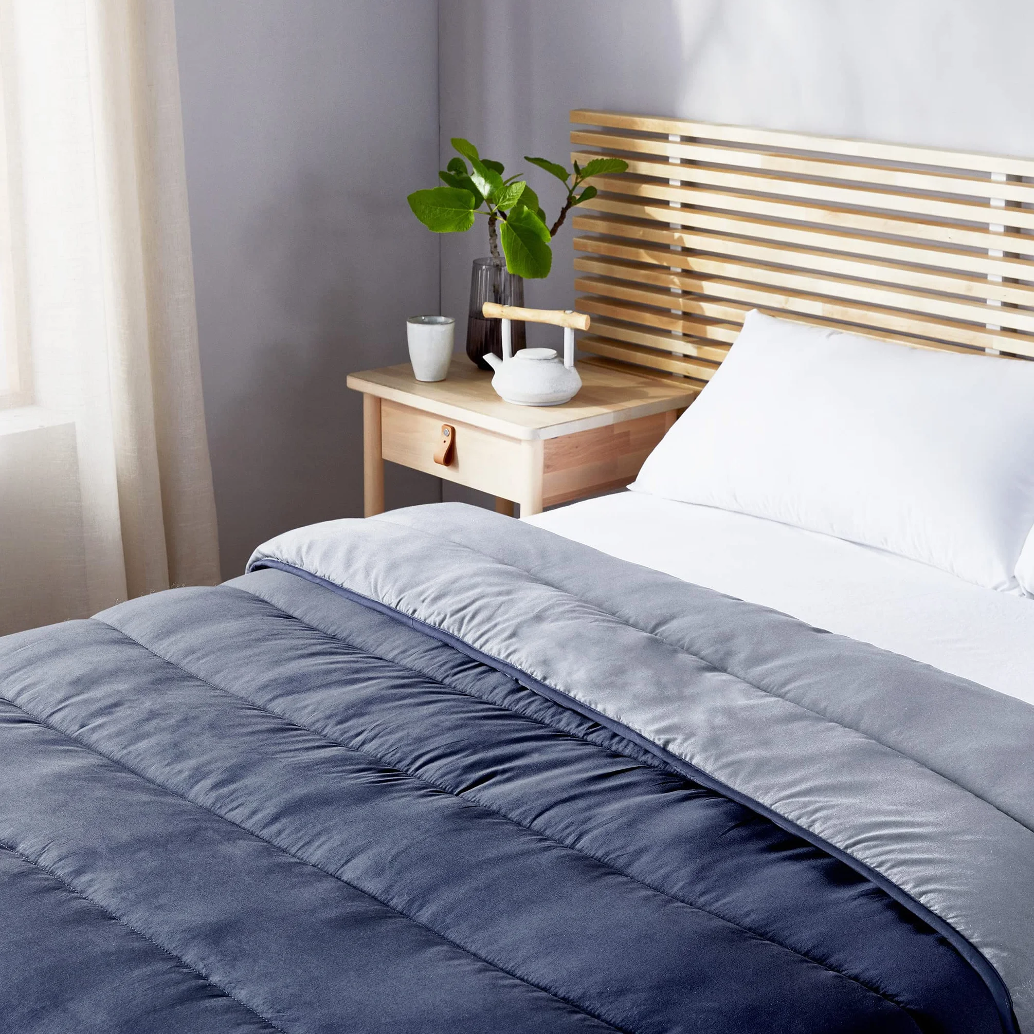 Pikolin Home Hipoalergiczna kołdra/poszewka na kołdrę, w dotyku pióra, jesień-zima, 300 g/m², włókno, jasnoszara i naturalna, Cama 100/105-180 x 220 cm
