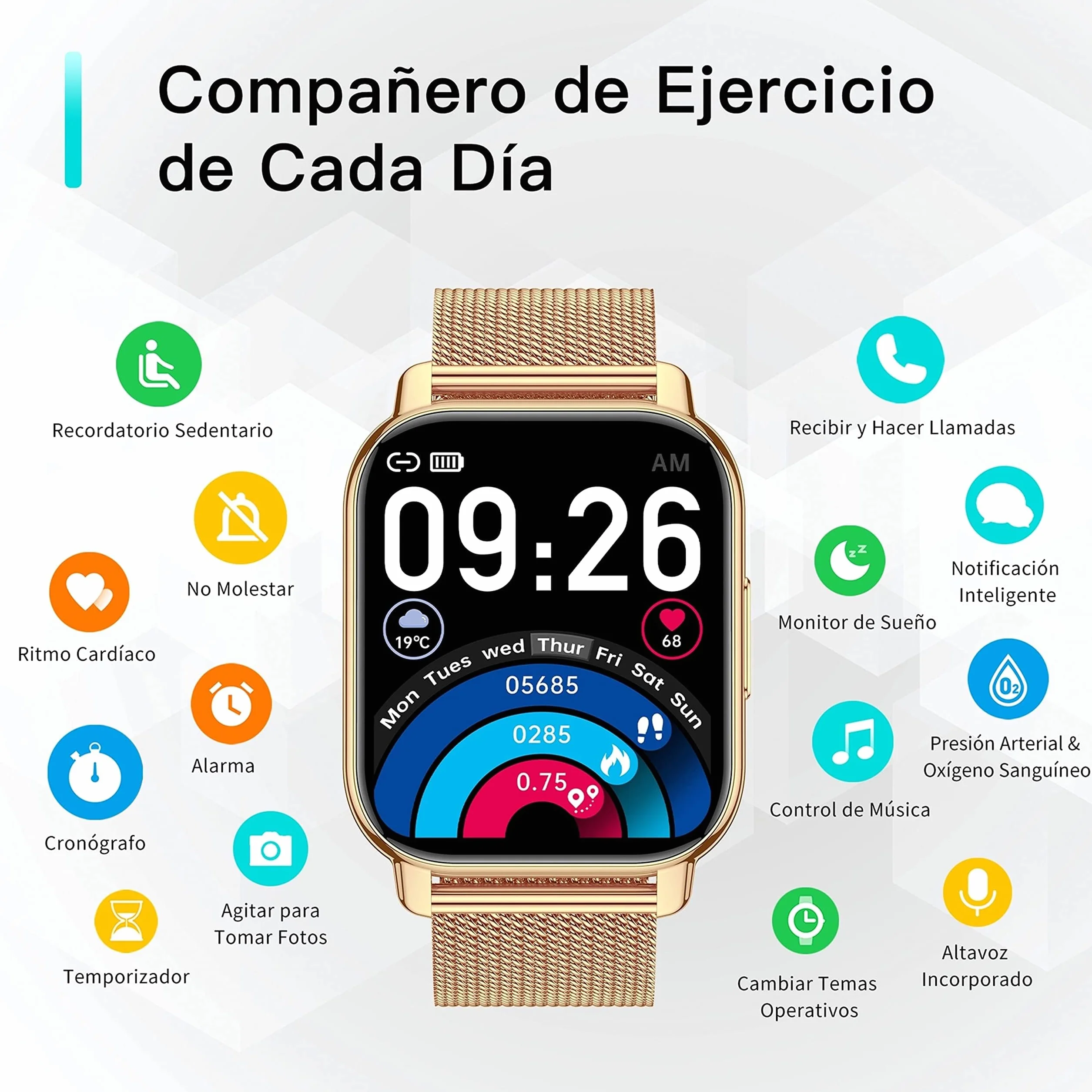Popglory Damski smartwatch, funkcja odbierania połączeń, pomiar ciśnienia krwi, tętna i snu, ponad 100 sportów, Android, iOS