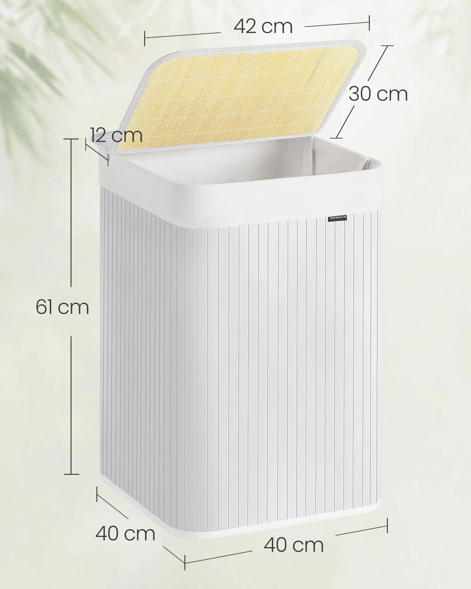 SONGMICS Kosz na bieliznę 95 l bambusowy składany biały LCB060W01